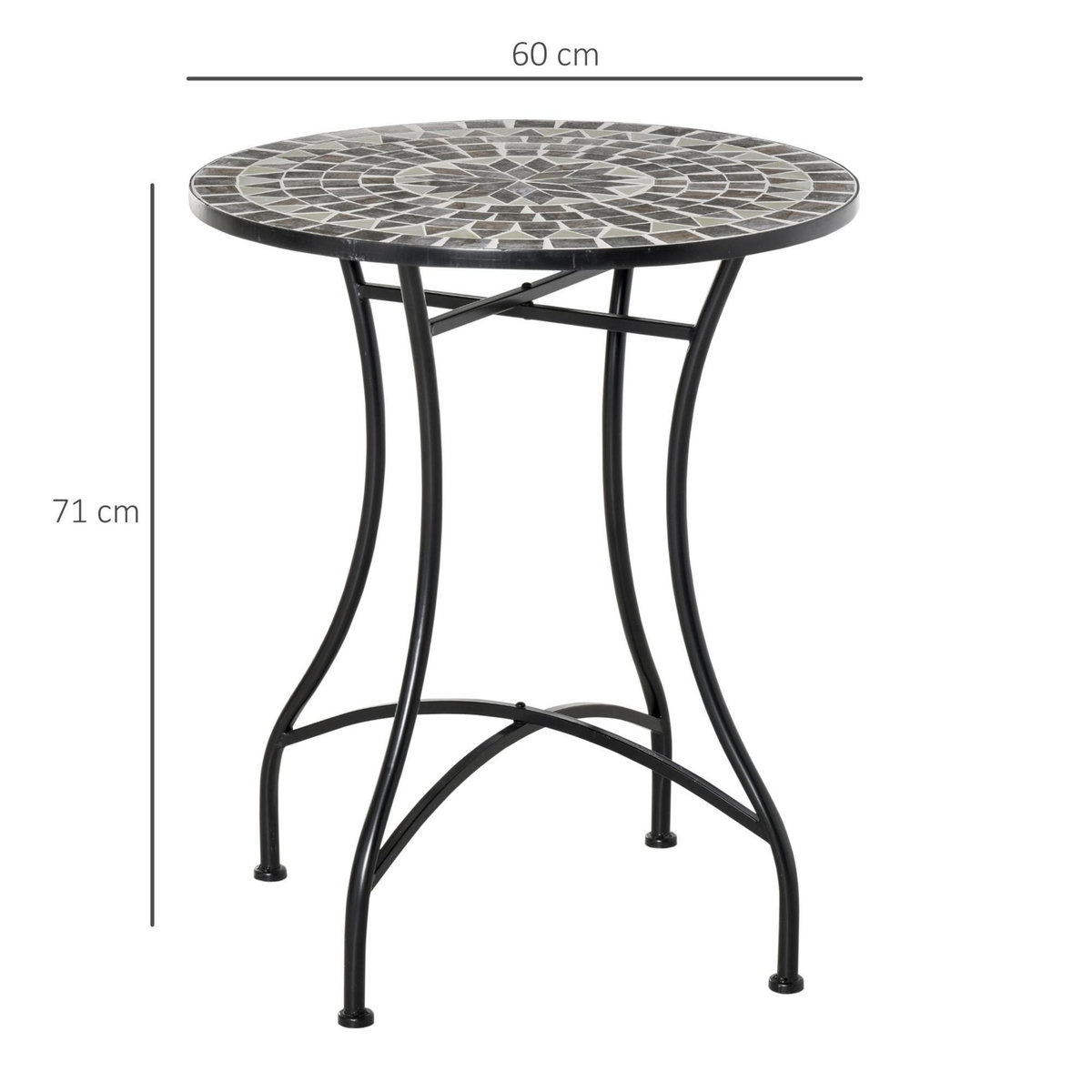 OUTSUNNY Table ronde style fer forgé bistro plateau mosaïque motif rose des vents métal époxy anticorrosion noir céramique