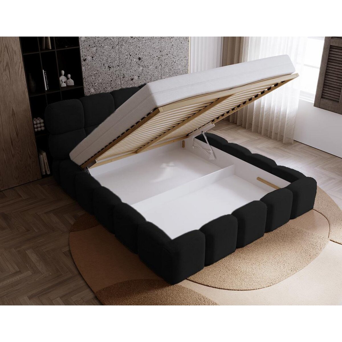 BEST MOBILIER Mariposa - lit coffre - 160x200 cm - sommier inclus - en velours