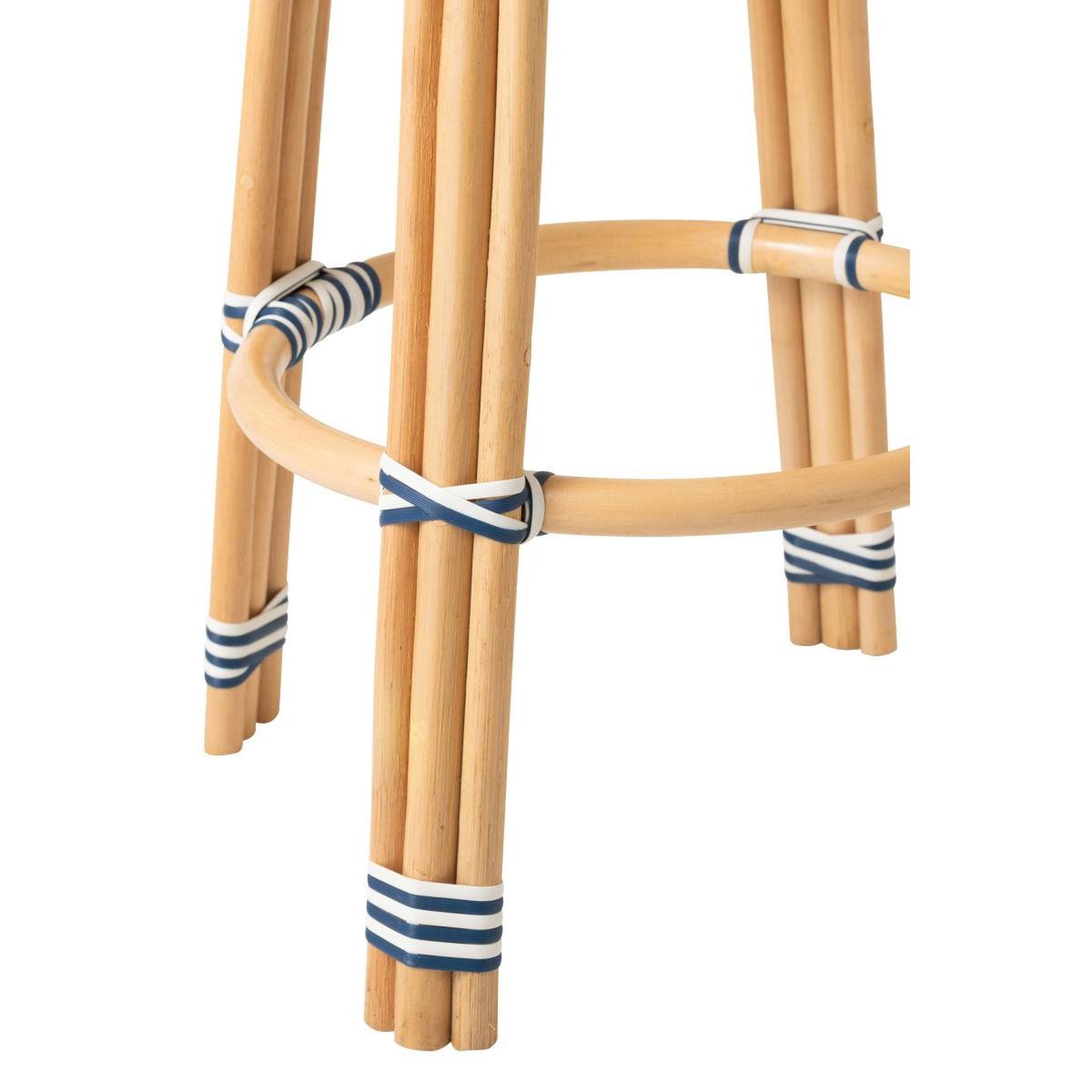 Voir la diapositive 4 : J-LINE Tabouret de bar en rotin  geo  66cm bleu & blanc