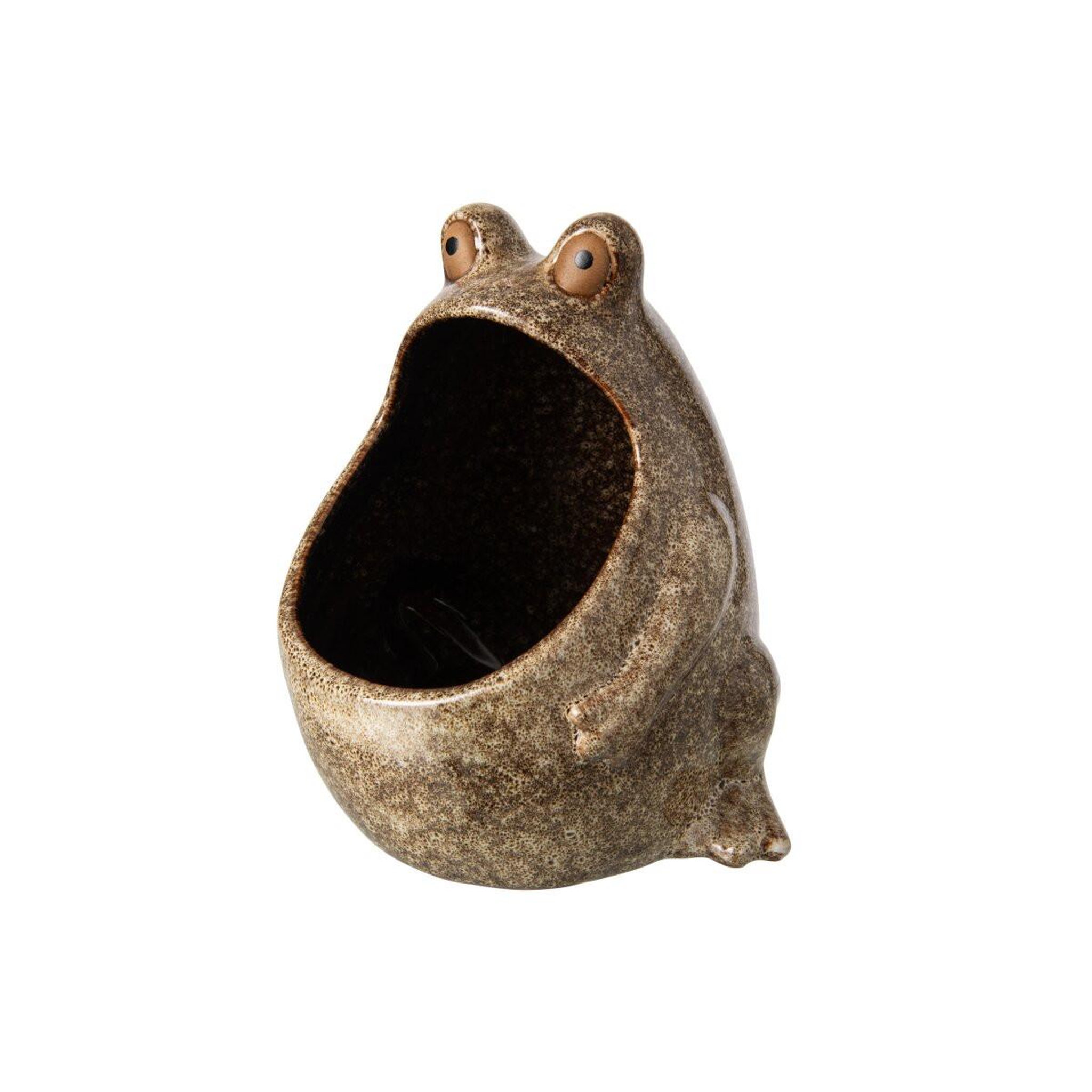 Voir la diapositive 2 : J-LINE Cache-pot grenouille en grès  enzo  20cm beige