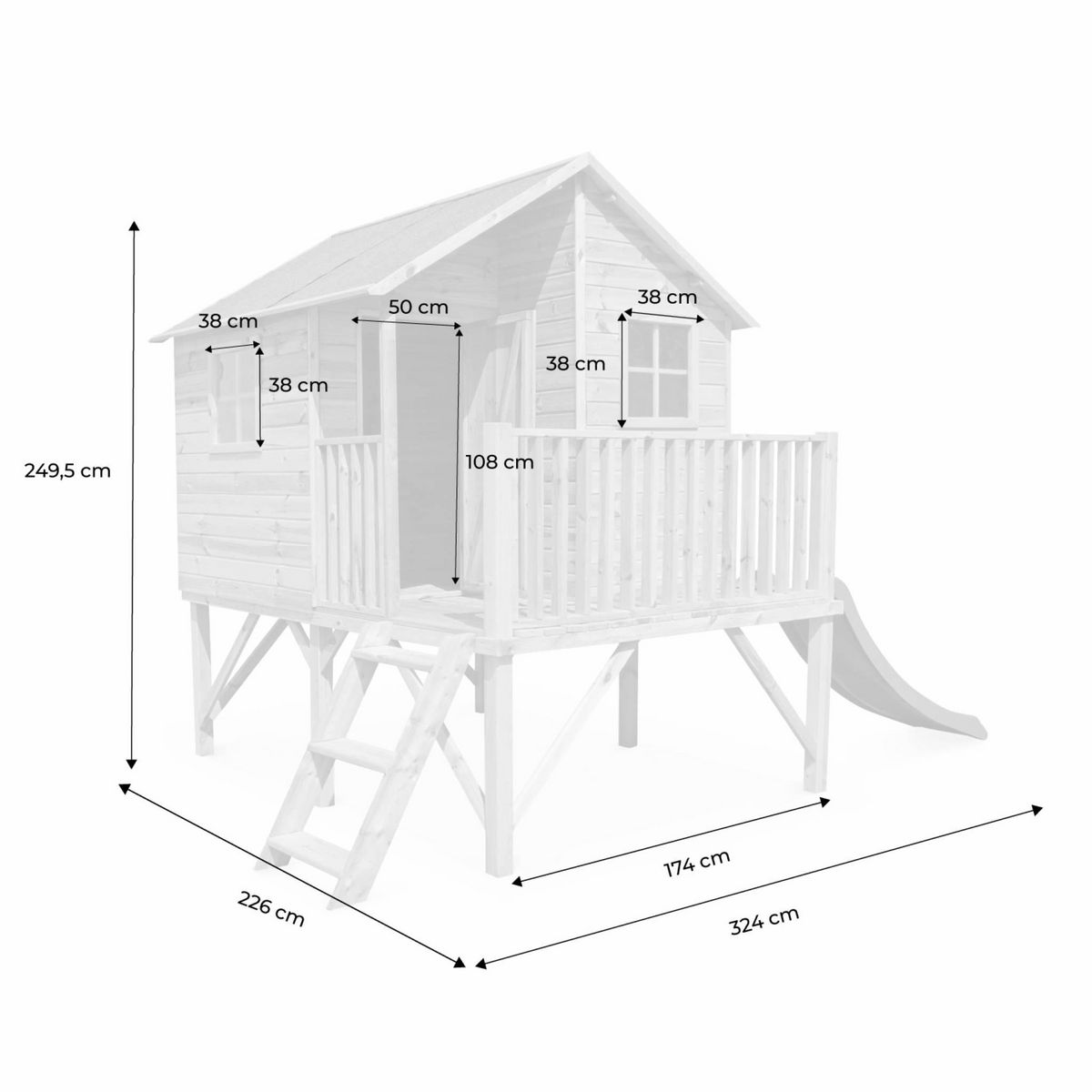 SWEEEK Maisonnette avec toboggan en bois de 3.8m². Orchidée -  cabane sur pilotis en pin autoclave