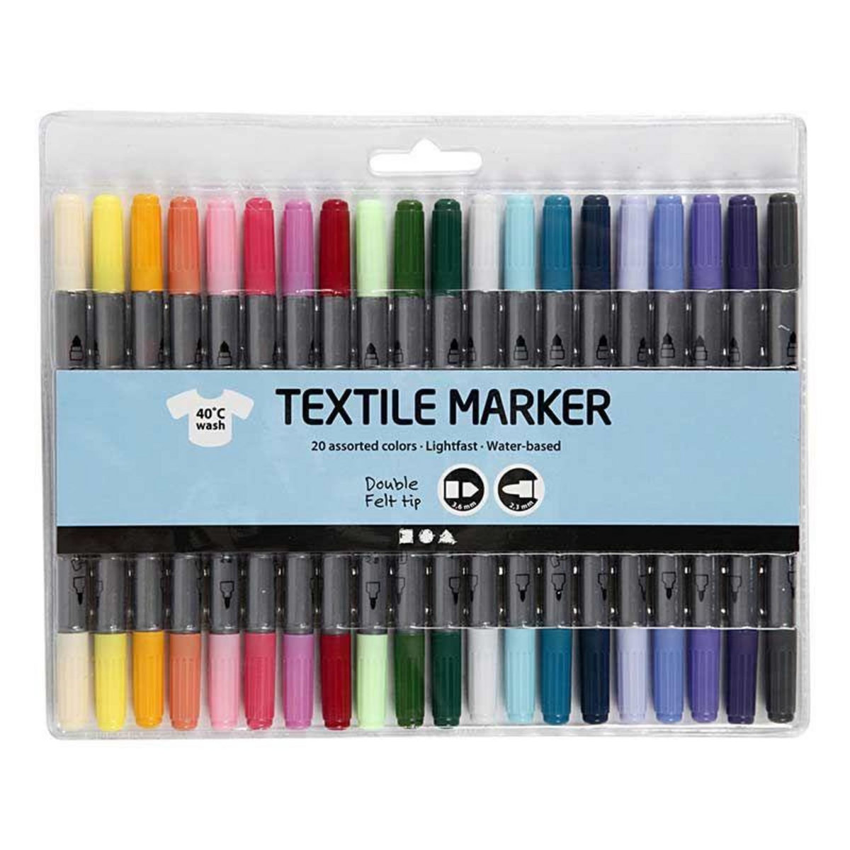 CREATIV COMPANY 20 feutres textile à double pointe - couleurs douces