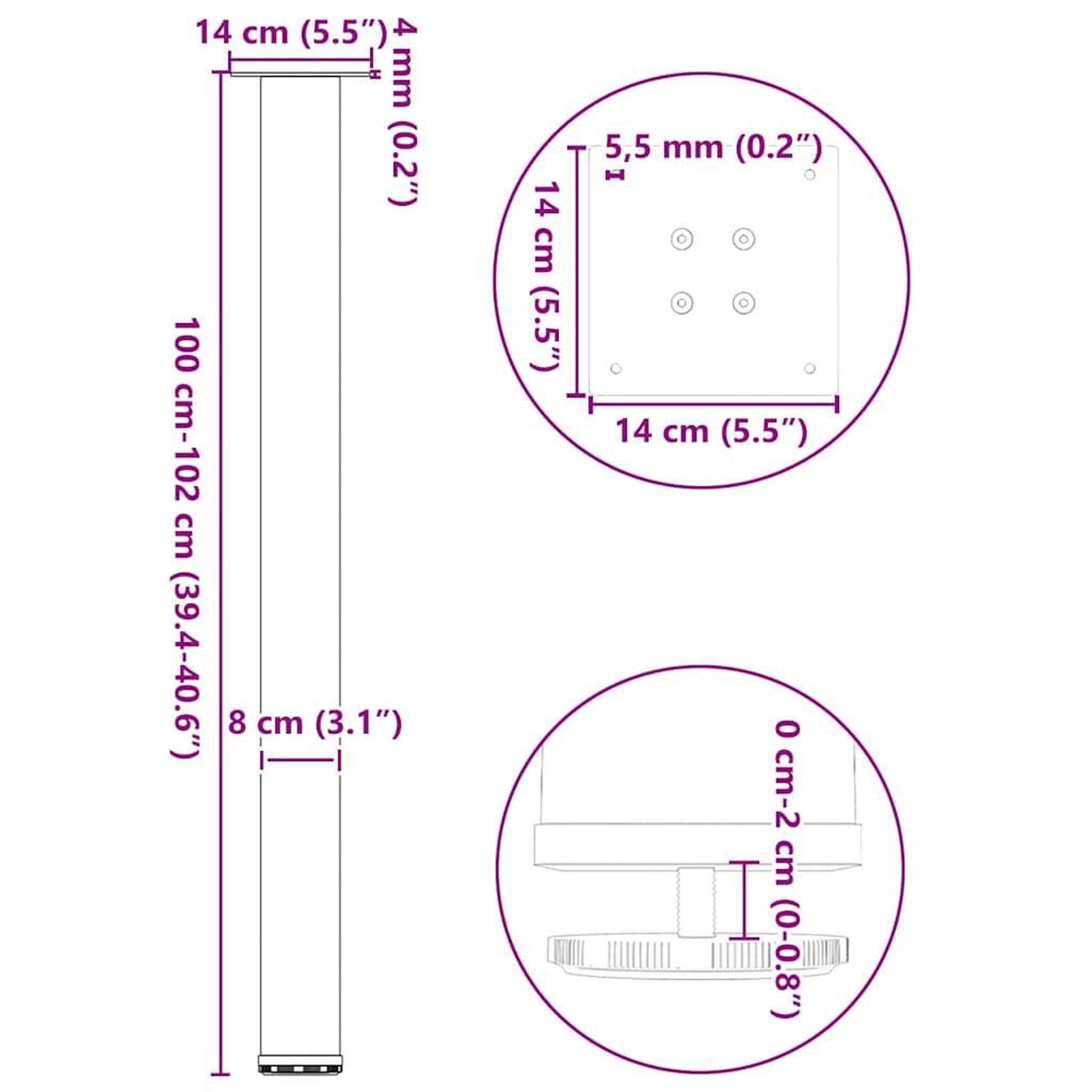Voir la diapositive 6 : VIDAXL Pieds de table basse anthracite 4 pcs 100-102 cm acier