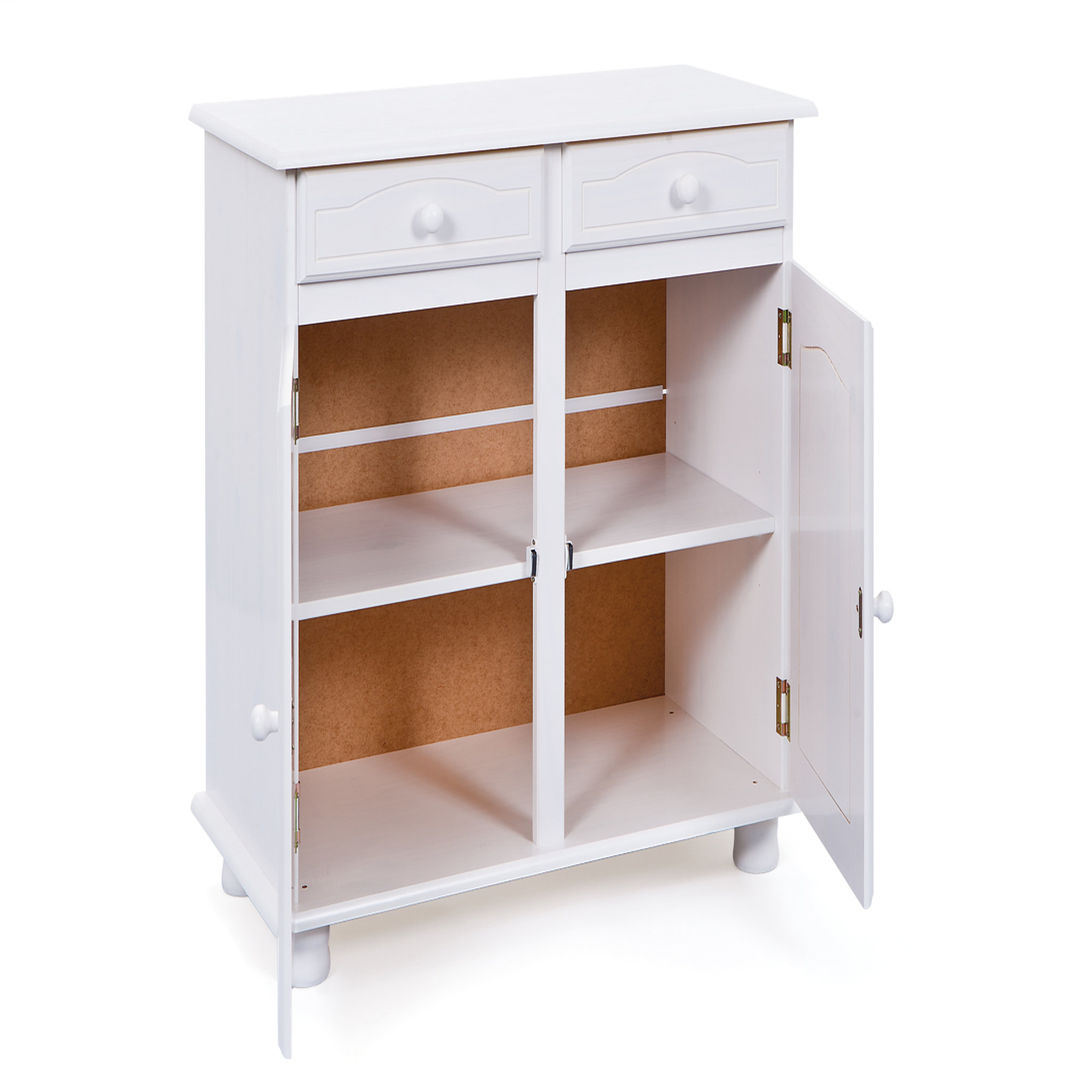 Voir la diapositive 2 : Buffet bas pin massif blanc - LUIS