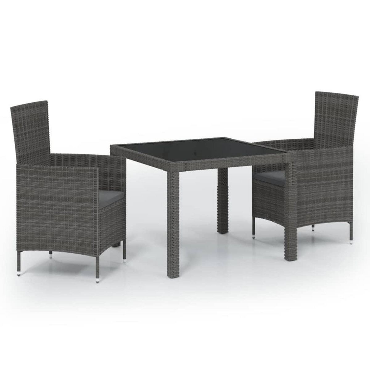 VIDAXL Ensemble a manger d'exterieur 3pcs coussins gris resine tressee