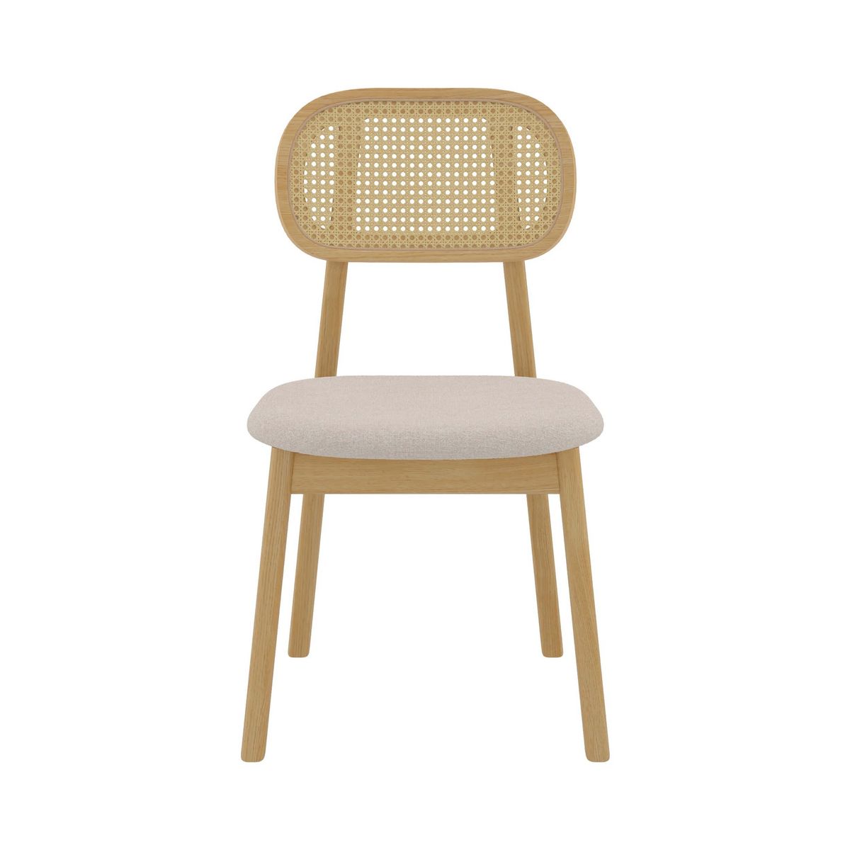 Rendez vous déco Lot de 2 chaises en bois clair, tissu beige et rotin synthétique - Maria