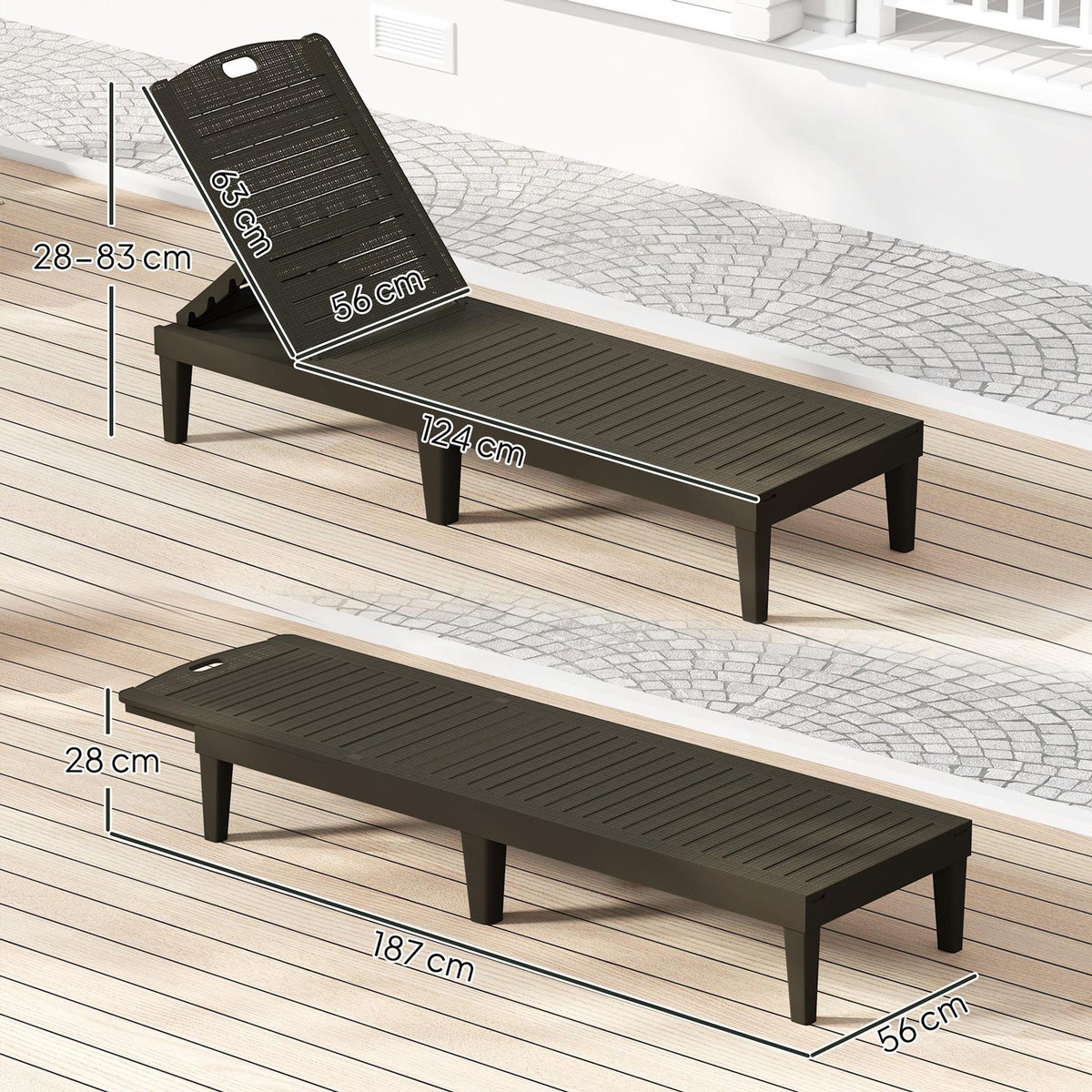 OUTSUNNY Lot de 2 bains de soleil dossier ajustable à 4 positions PP noir