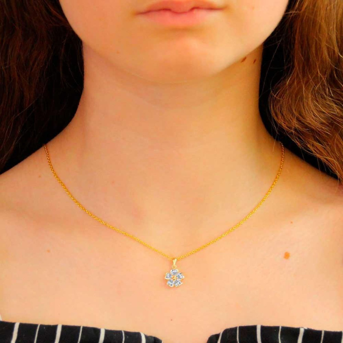 L'ATELIER D'AZUR Collier - Pendentif Or Jaune et Zirconiums - Motif Fleur - Chaine Dorée