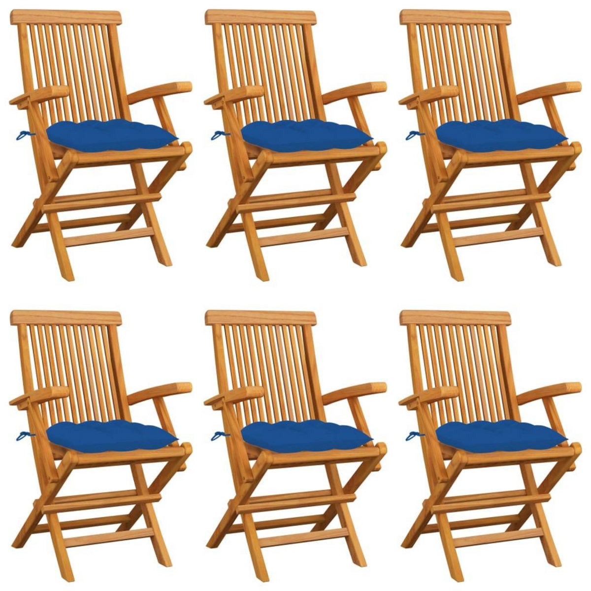 VIDAXL Chaises de jardin avec coussins bleu lot de 6 Bois teck massif