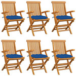 VIDAXL Chaises de jardin avec coussins bleu lot de 6 Bois teck massif