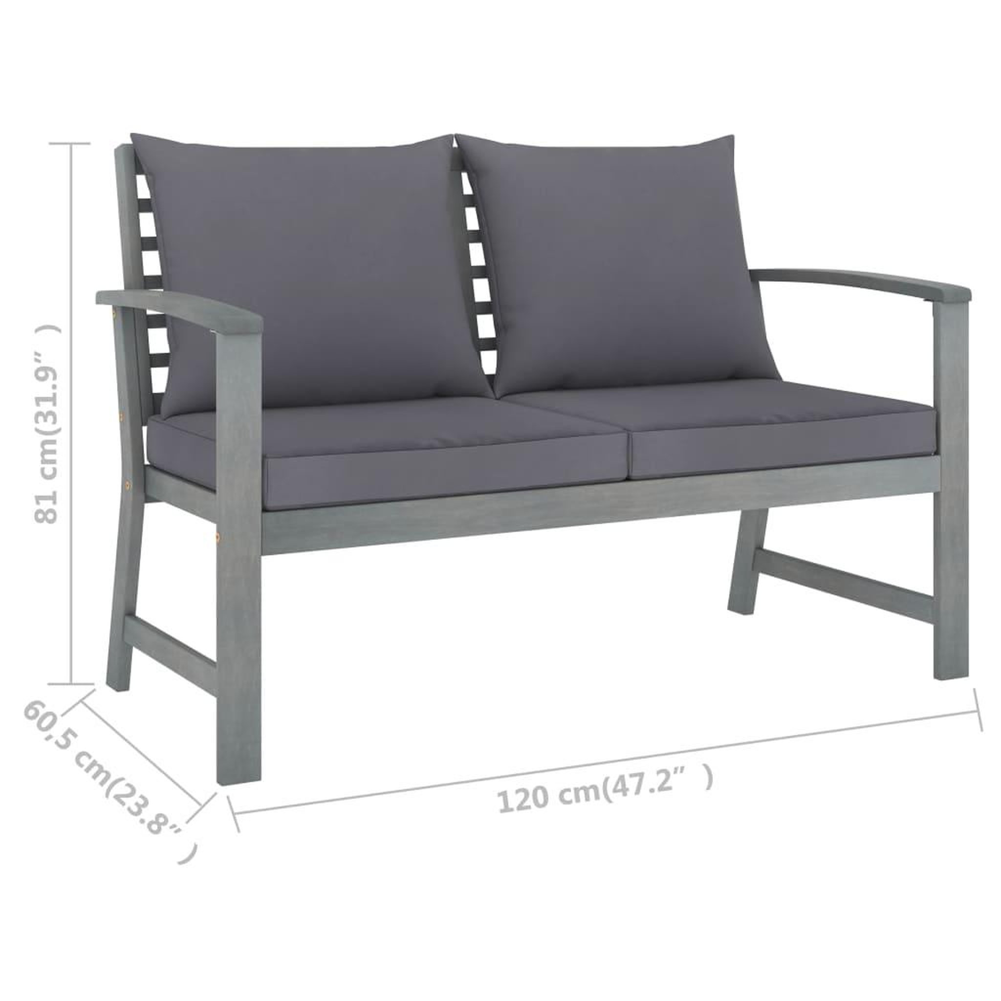 Voir la diapositive 6 : VIDAXL Banc de jardin 120cm et coussin gris fonce Bois solide d'acacia