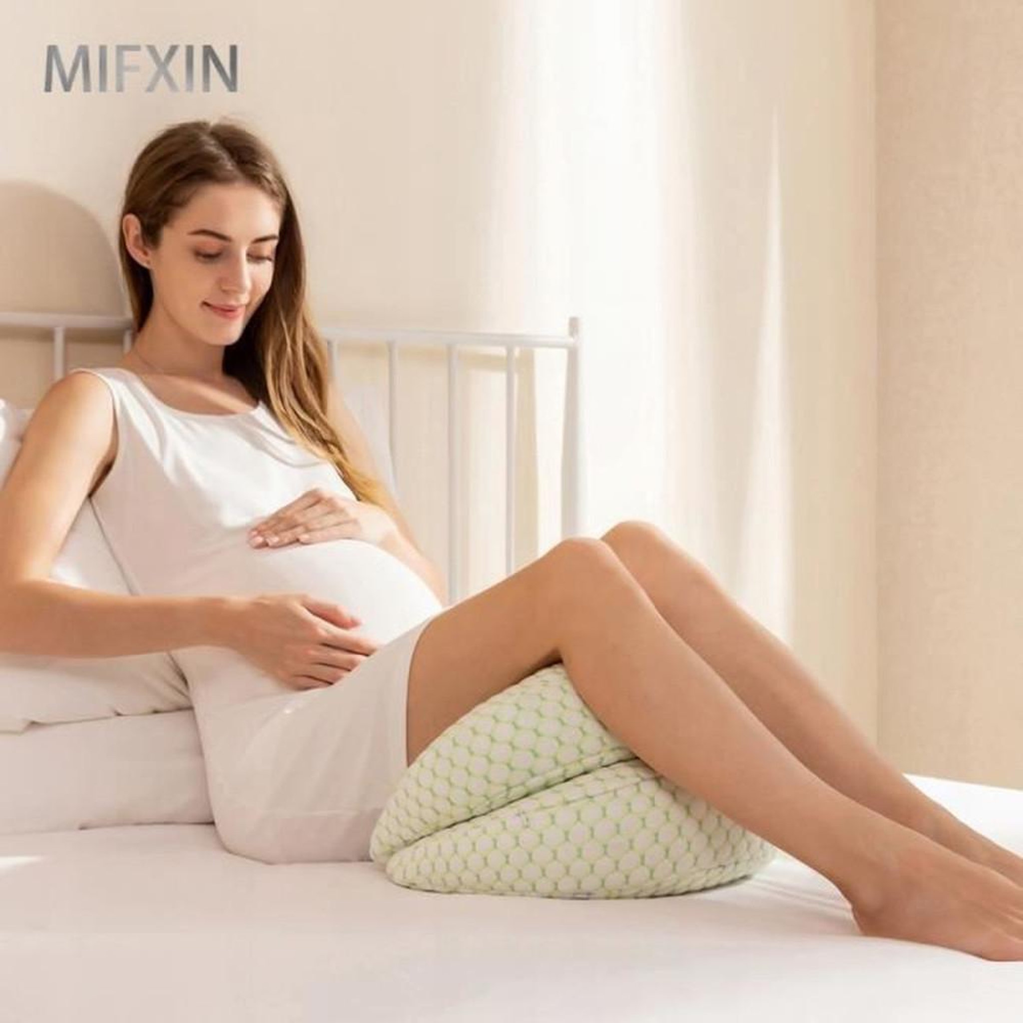 Voir la diapositive 3 : Coussin de grossesse en U vert taille S pour dormir sur le côté, supports amovibles et largeur ajustable jusqu'à 21 cm d'espace entre les supports