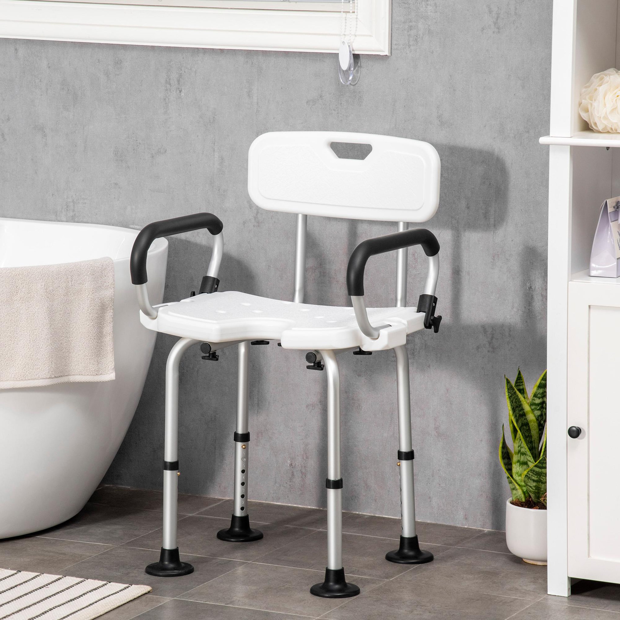 Voir la diapositive 2 : HOMCOM Chaise de douche siège de douche ergonomique hauteur réglable pieds antidérapants accoudoirs alu hdpe blanc noir