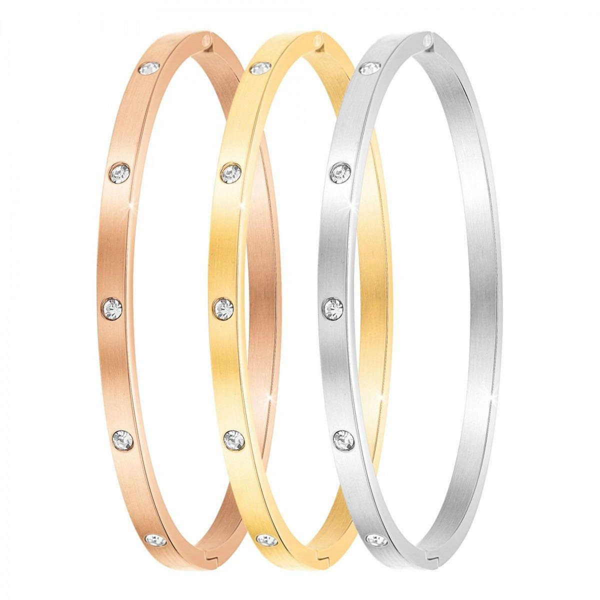 SC CRYSTAL 3 Bracelets en acier inoxydable  SC Crystal ornés de Cristaux scintillants