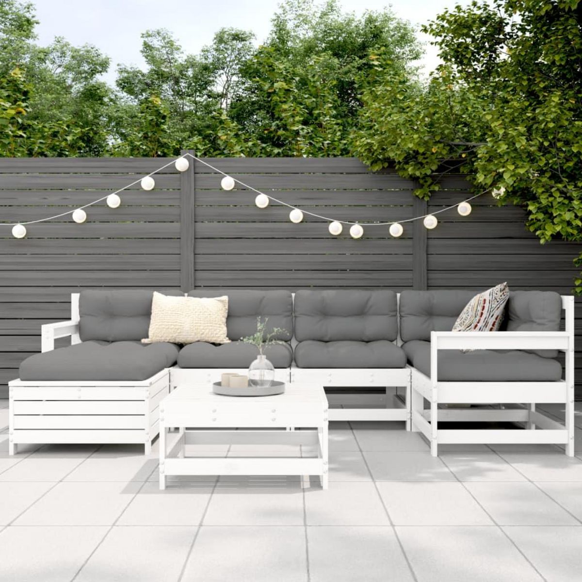 VIDAXL Salon de jardin 7 pcs blanc bois de pin massif