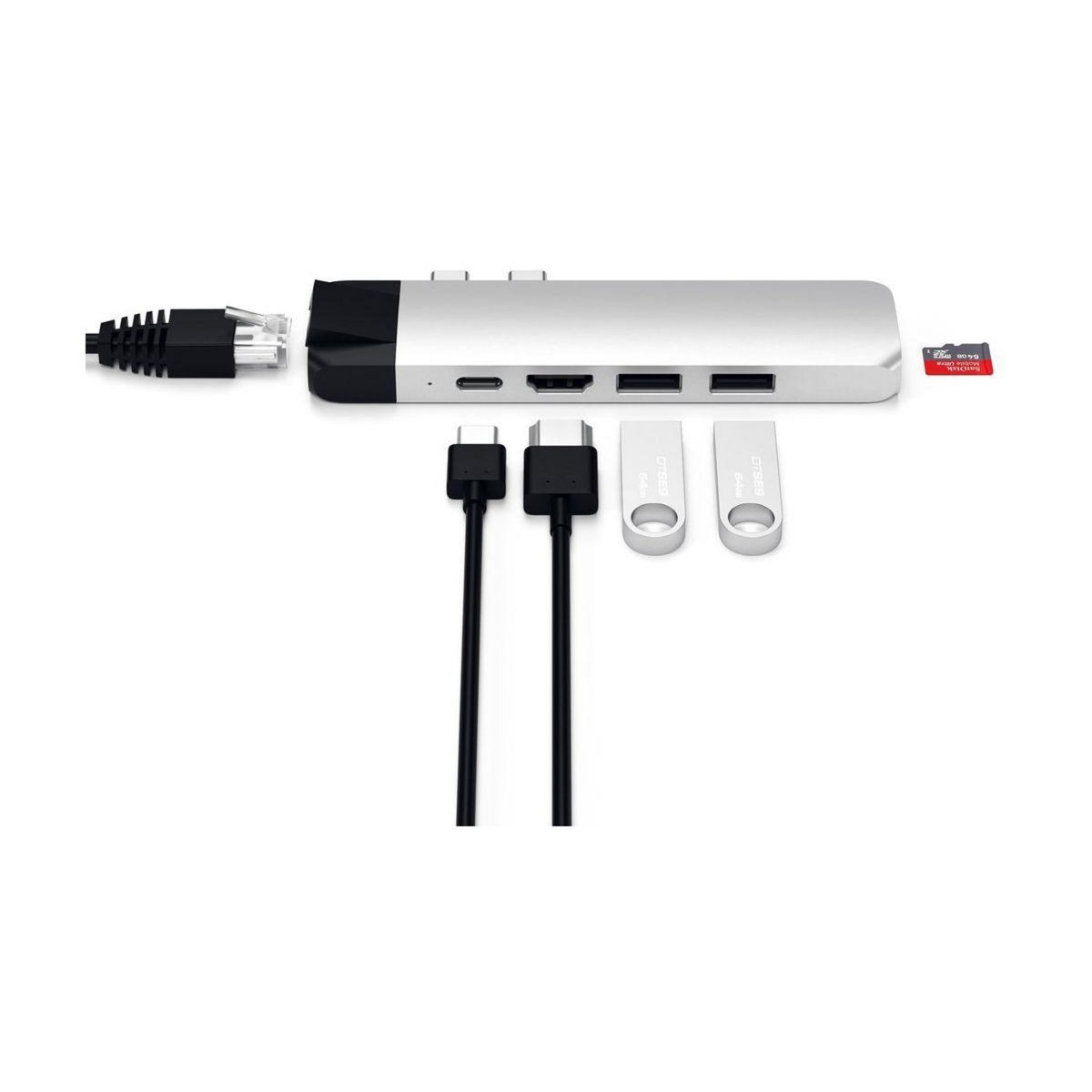 SATECHI Hub USB-C Pro + Ethernet/4K Hdmi silver