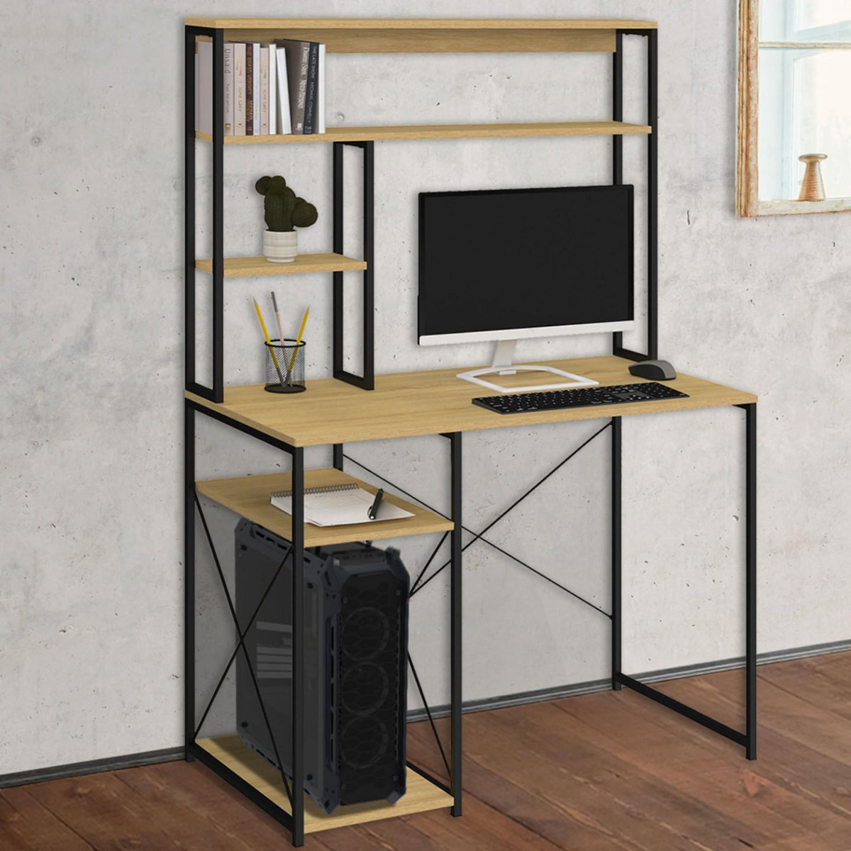 ID MARKET Bureau avec étagères de rangement DETROIT design industriel