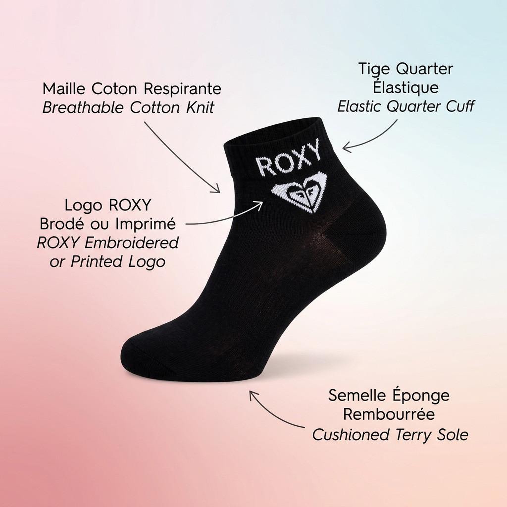 Voir la diapositive 5 : ROXY Roxy chaussettes fille quarter pack 6 - coton respirant
