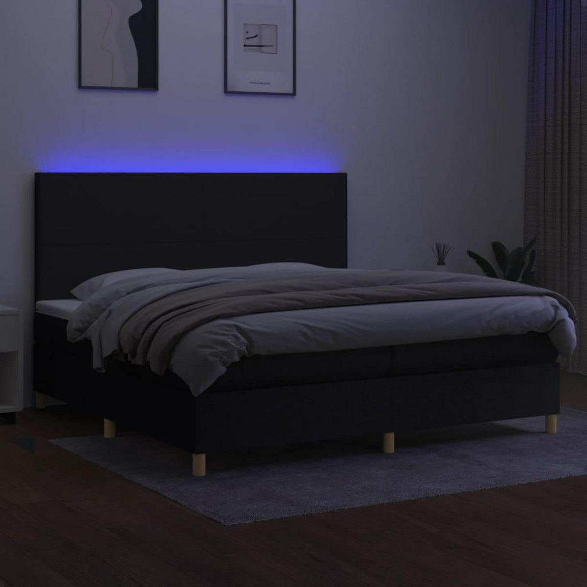 VIDAXL Sommier a lattes de lit et matelas et LED Noir 200x200 cm Tissu