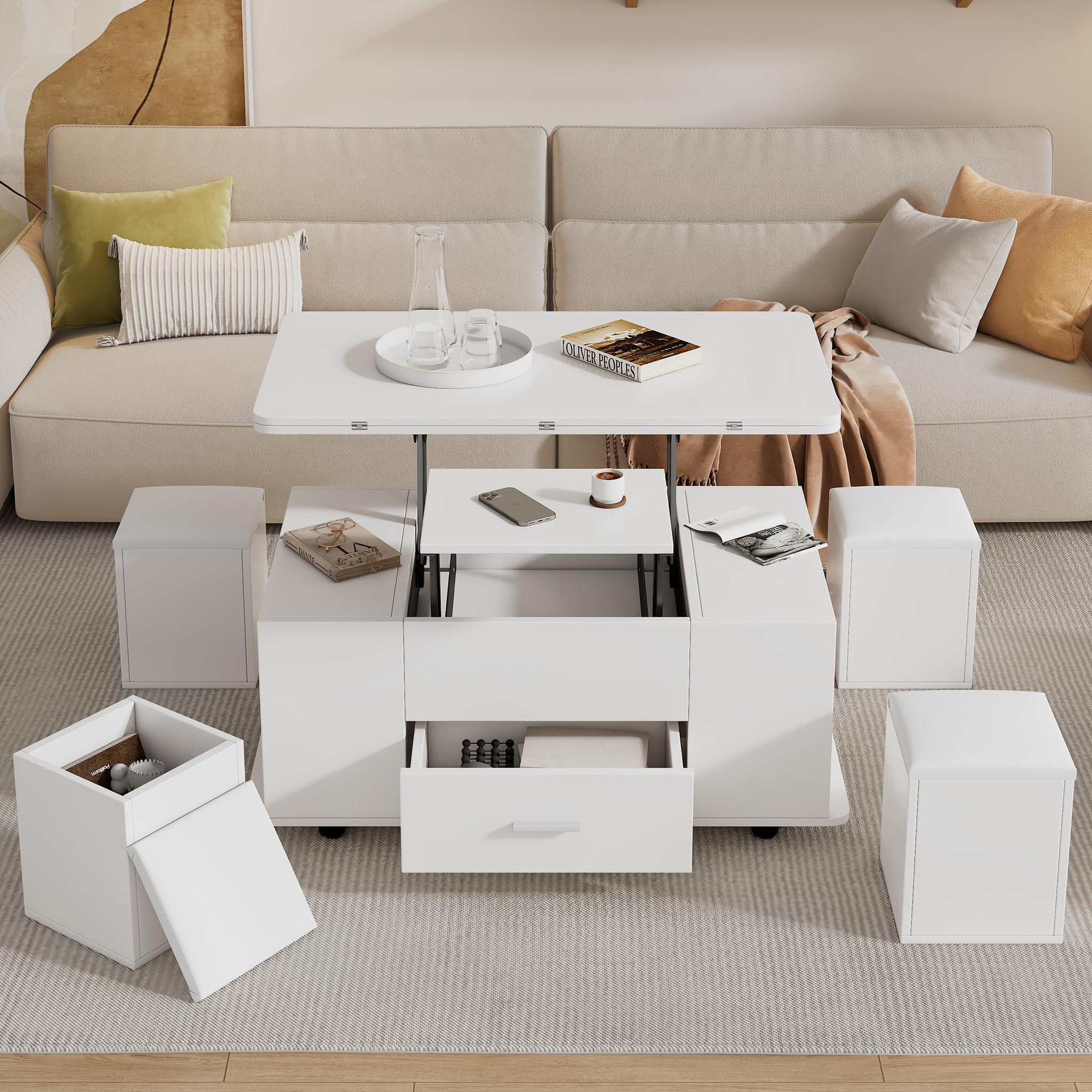 Voir la diapositive 2 : MERAX Table basse relevable rectangulaire blanc - 50x100 cm panneau de particules