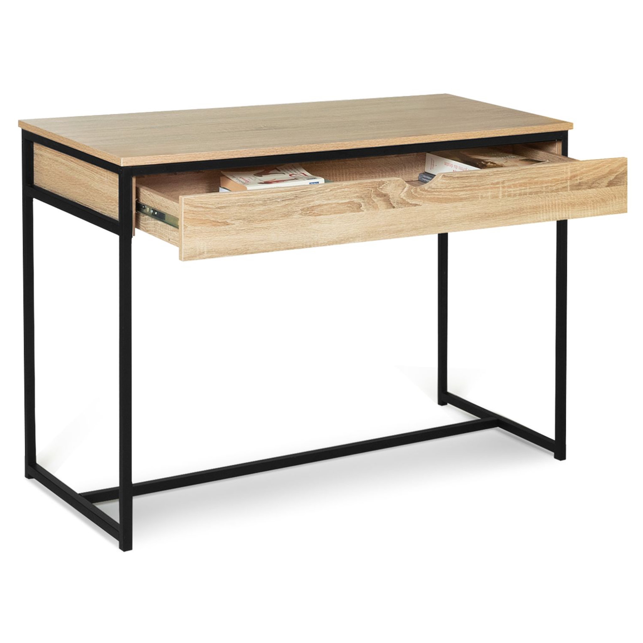 Voir la diapositive 3 : Bureau droit 1 tiroir style industriel pieds métal L110cm HOUSTON