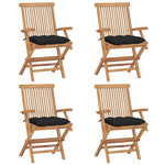 VIDAXL Chaises de jardin et coussins noir lot de 4 Bois de teck massif