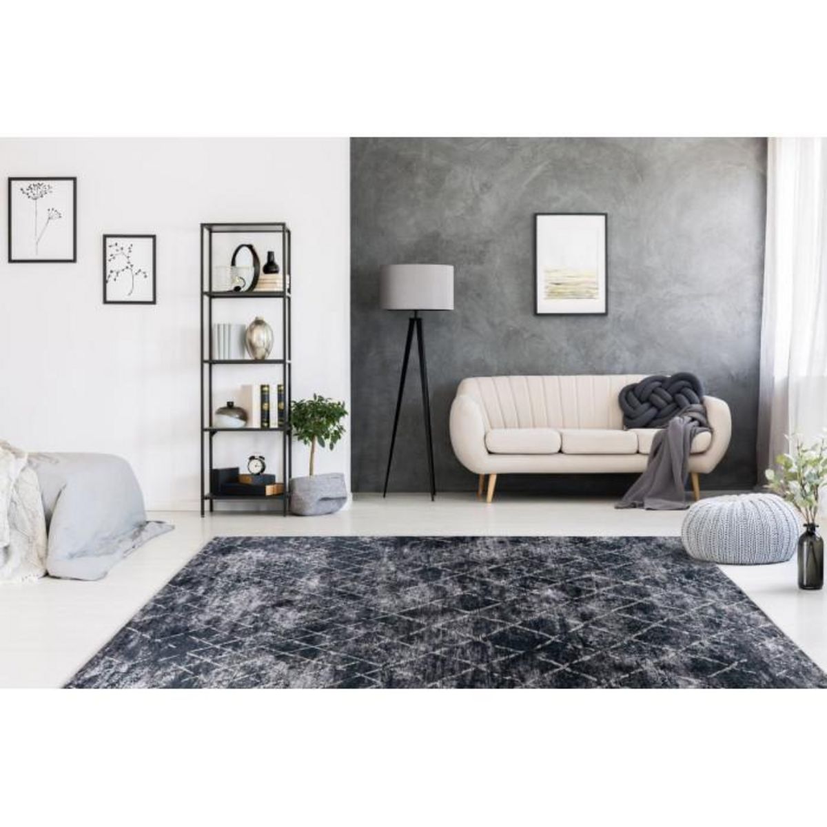 Paris Prix Tapis Vintage à Poils Courts  Sally  Gris & Ivoire