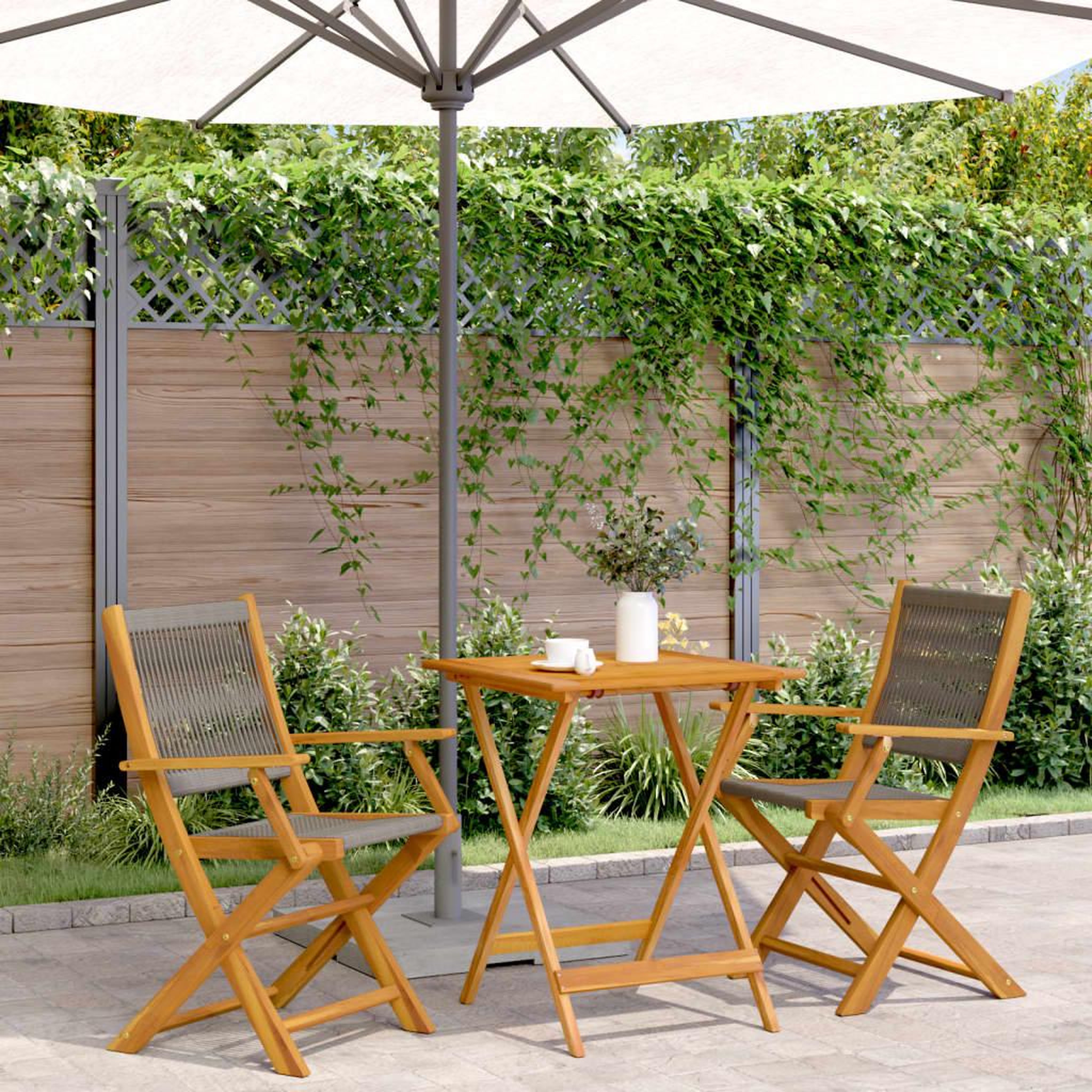 Voir la diapositive 1 : VIDAXL Ensemble de bistro 3 pcs gris polypropylene et bois massif