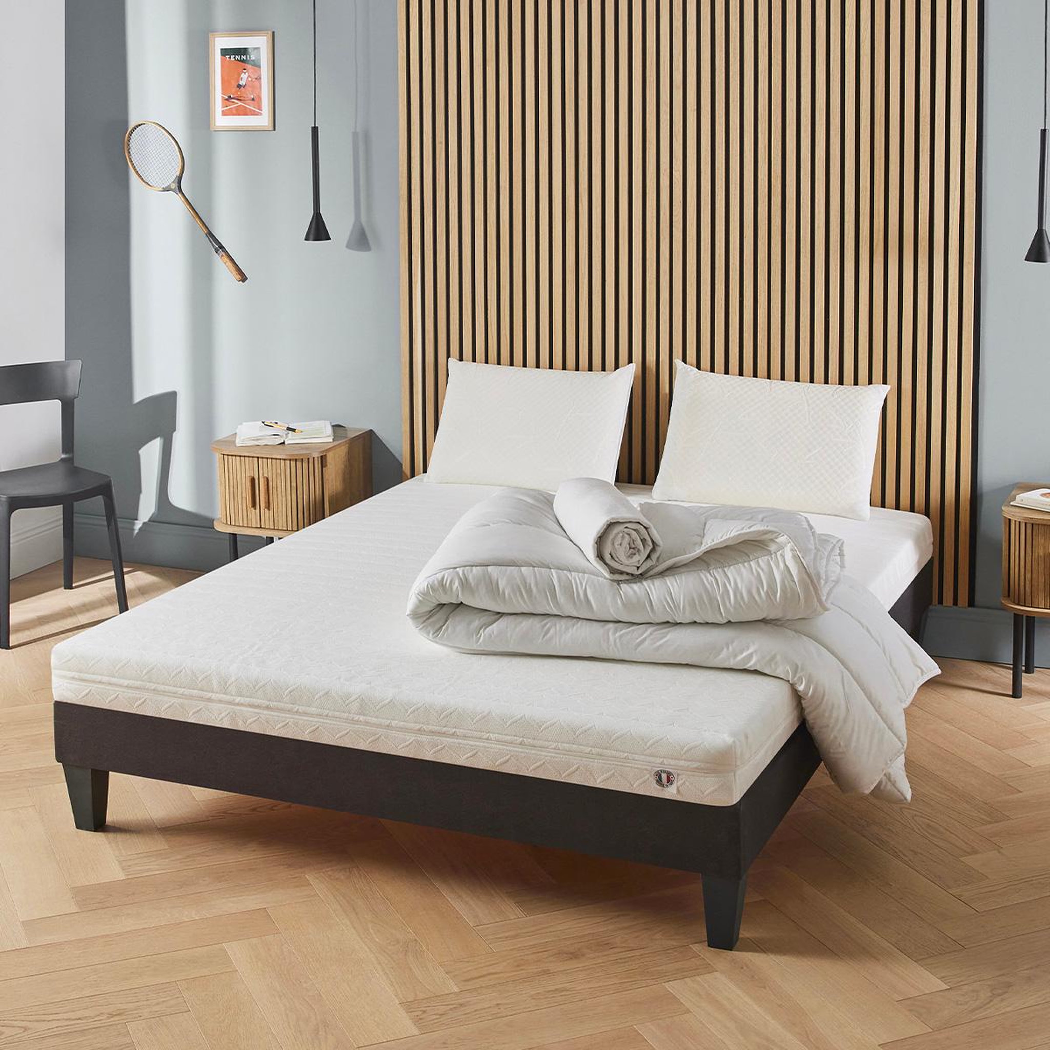 Voir la diapositive 3 : OLYMPE LITERIE Olympe literie | pack prêt à dormir egio | matelas latex like + sommier bois + accessoires