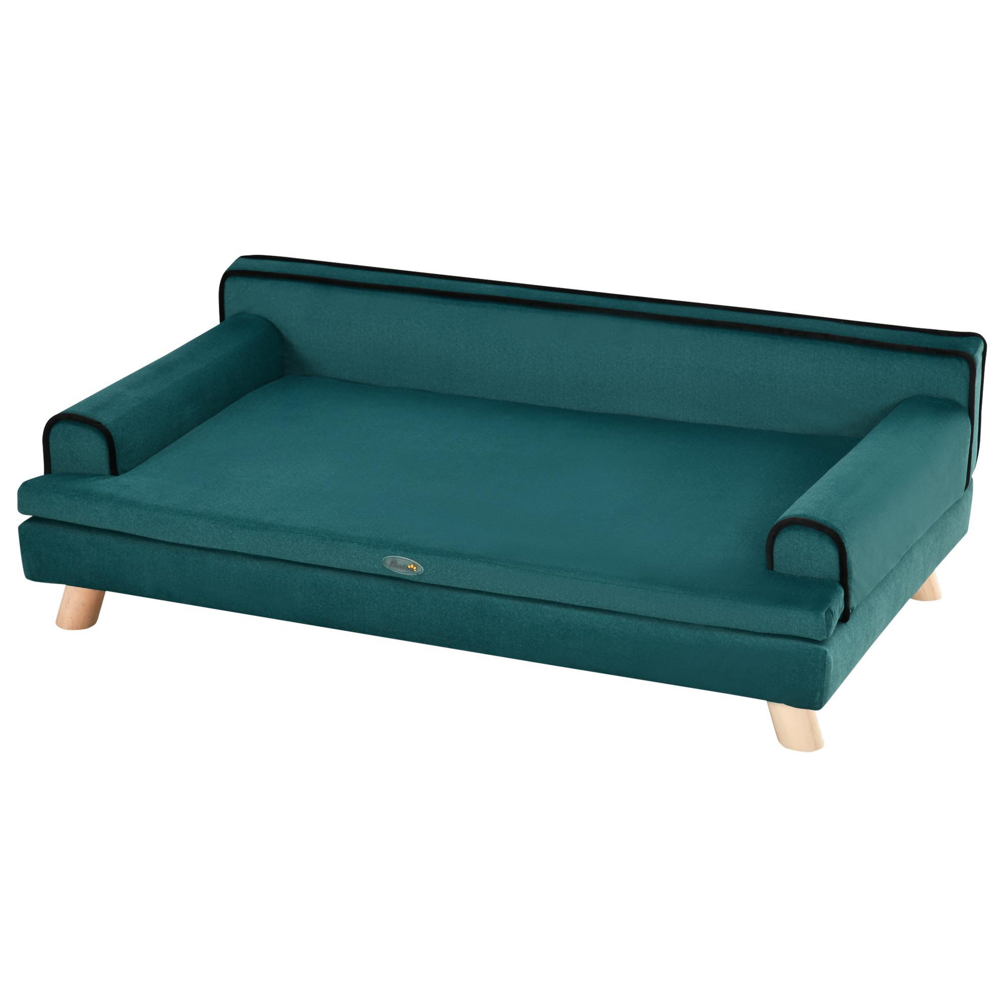 PAWHUT Canapé chien lit pour chien design scandinave coussin moelleux piètement bois dim. 100l x 62l x 32h cm polyester bleu canard