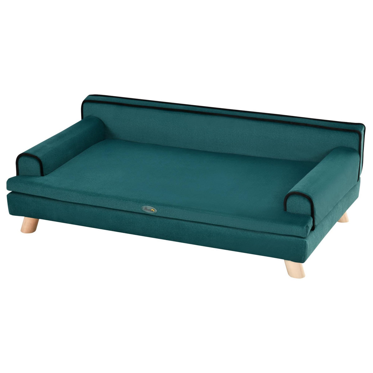 PAWHUT Canapé chien lit pour chien design scandinave coussin moelleux piètement bois dim. 100L x 62l x 32H cm polyester bleu canard