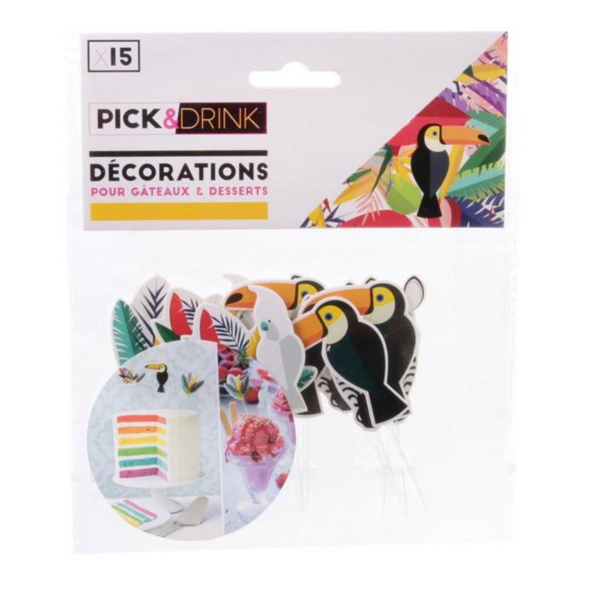 Paris Prix Lot de 15 Piques Déco  Gâteaux  7cm Multicolore