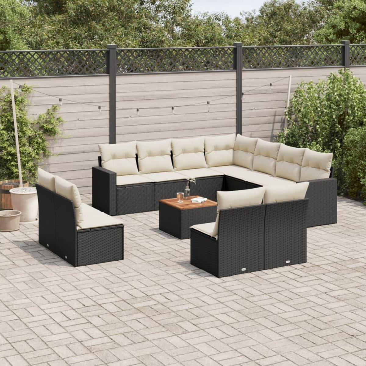 VIDAXL Salon de jardin 12 pcs avec coussins noir resine tressee