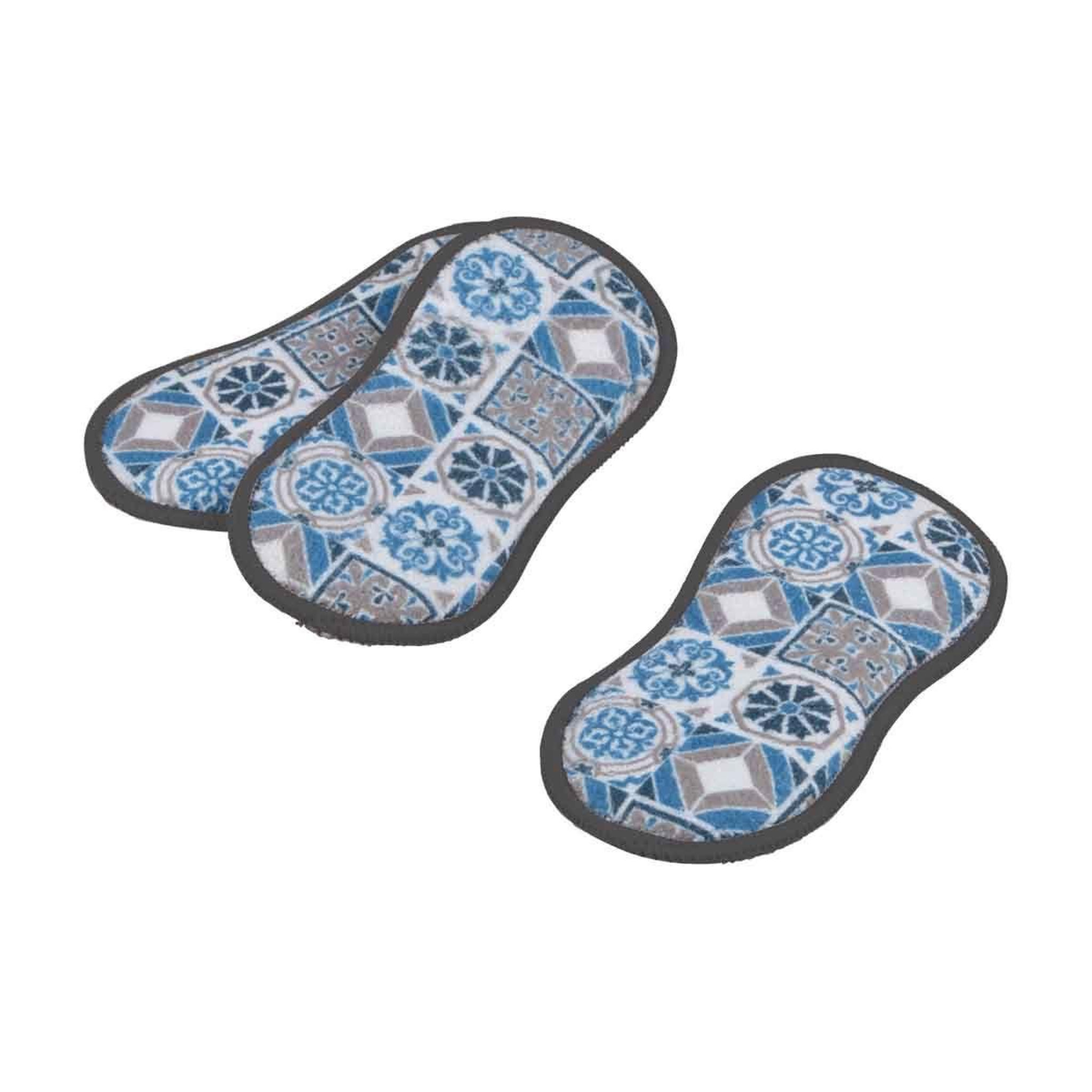 HOMEA Lot de 3 éponges  carreaux de ciment  18cm bleu