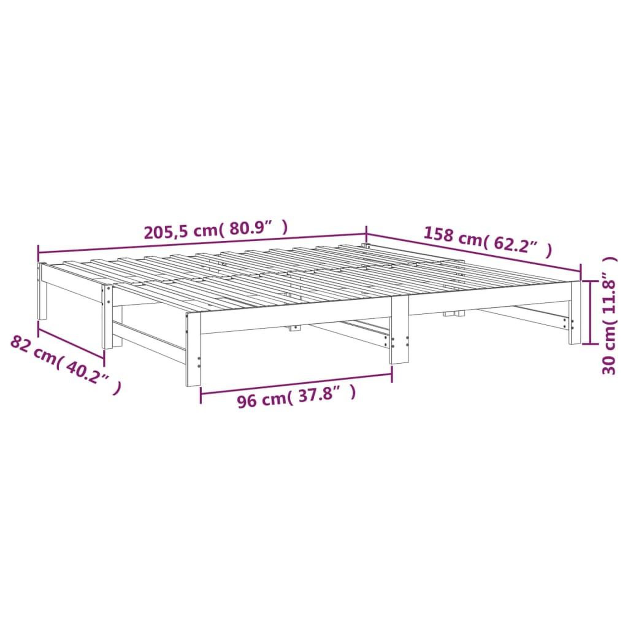 Voir la diapositive 6 : VIDAXL Lit coulissant sans matelas 2x(80x200) cm Bois de pin massif