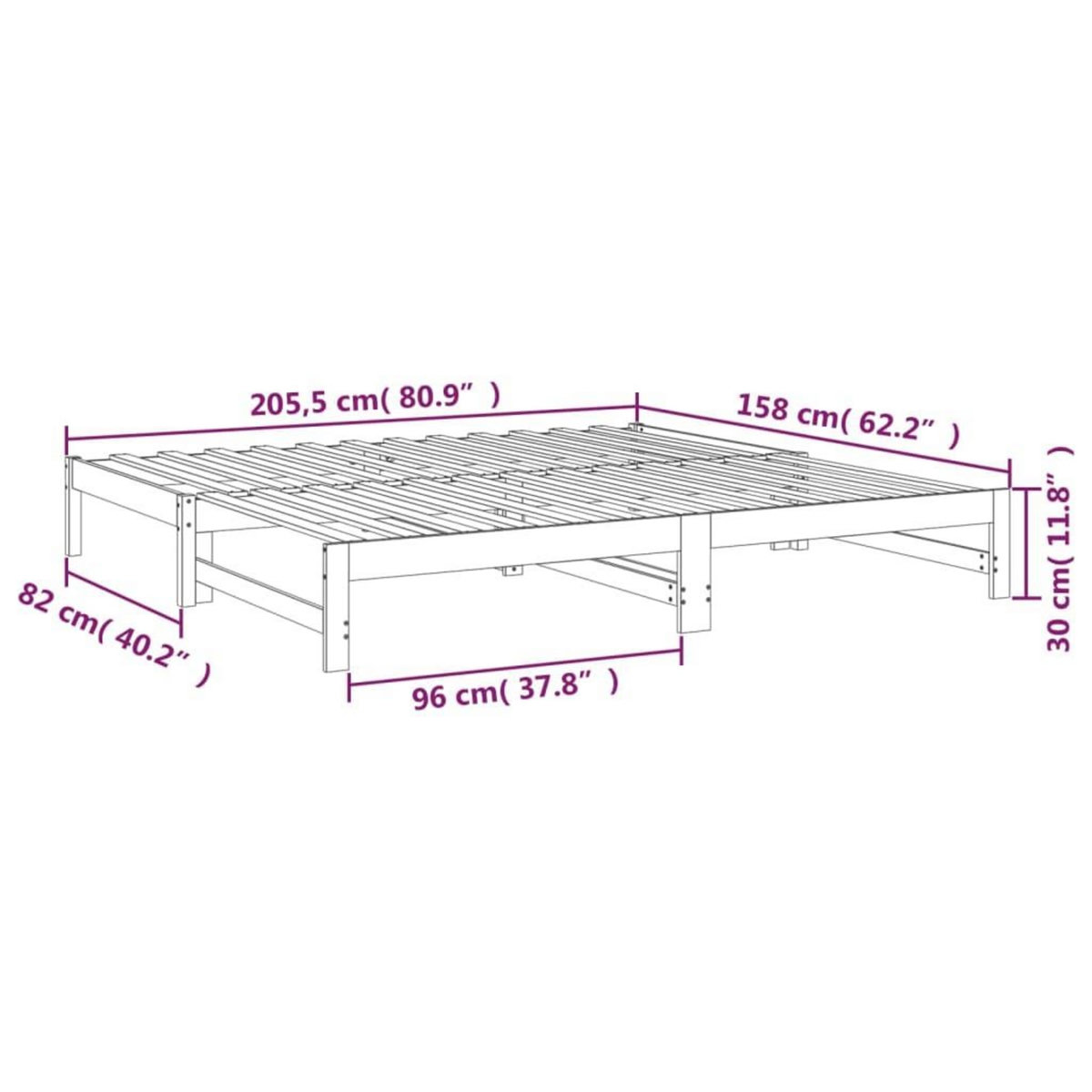 VIDAXL Lit coulissant sans matelas 2x(80x200) cm Bois de pin massif