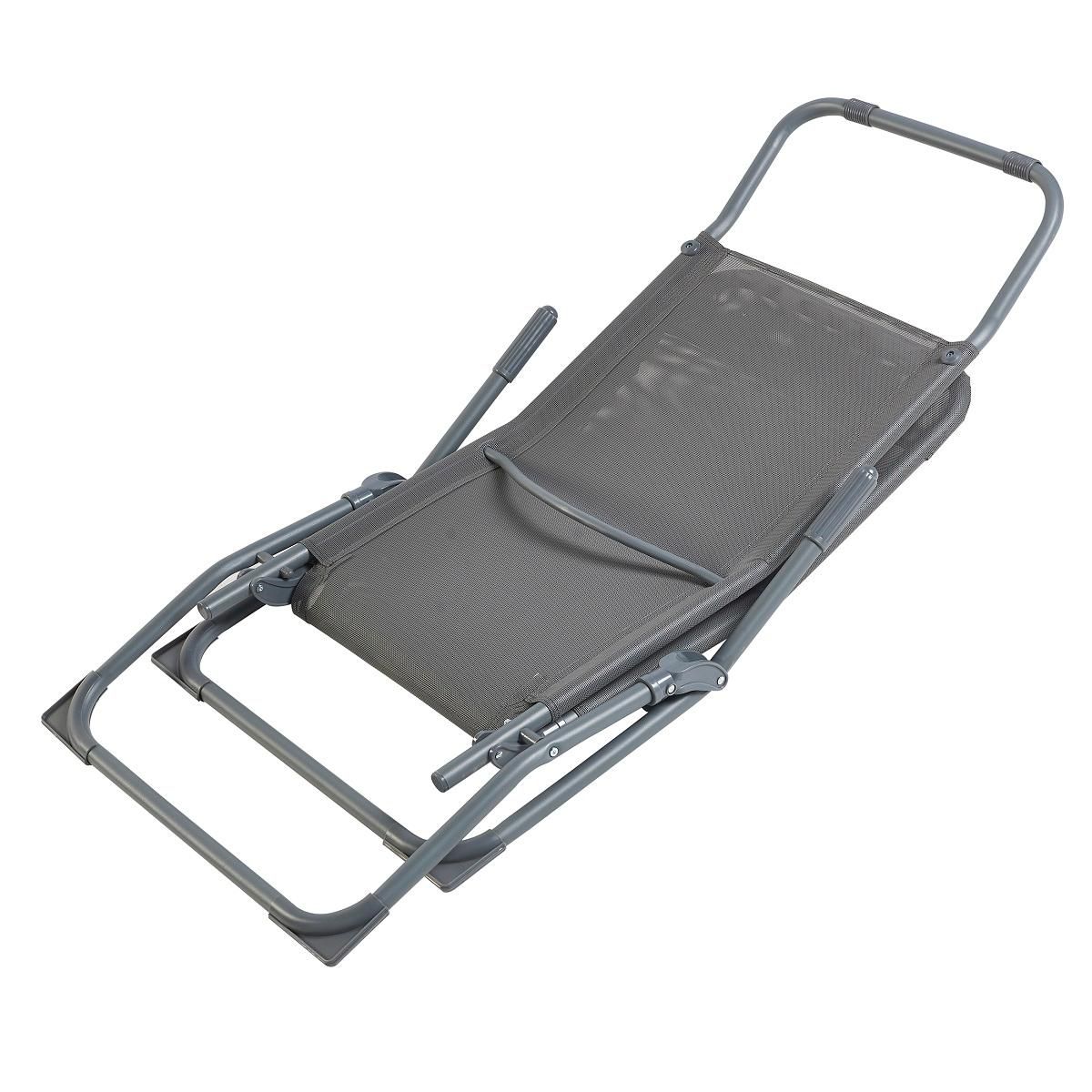 GARDENSTAR Bain de soleil pliable - Acier et textilène - 134x62x22cm - Gris foncé