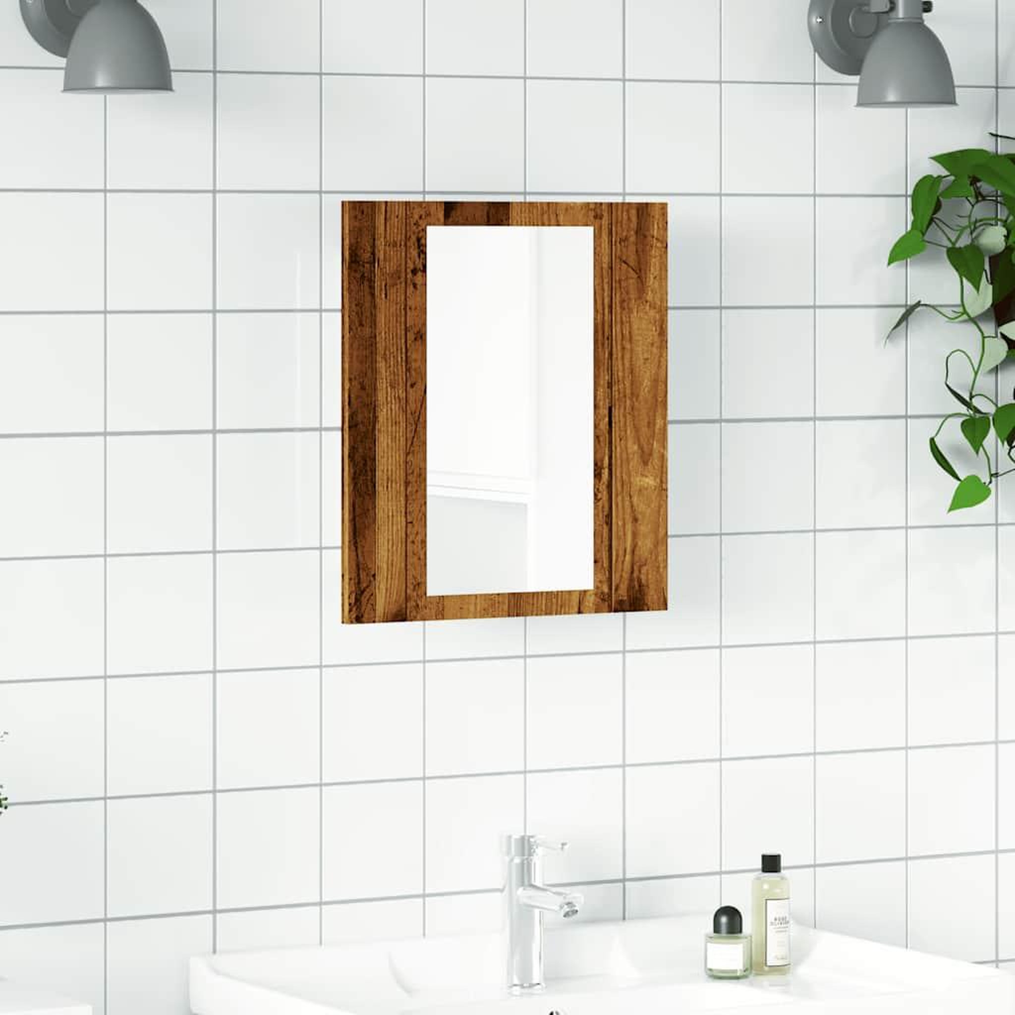 Voir la diapositive 4 : VIDAXL Armoire de salle de bain a miroir LED vieux bois 40x12x45 cm