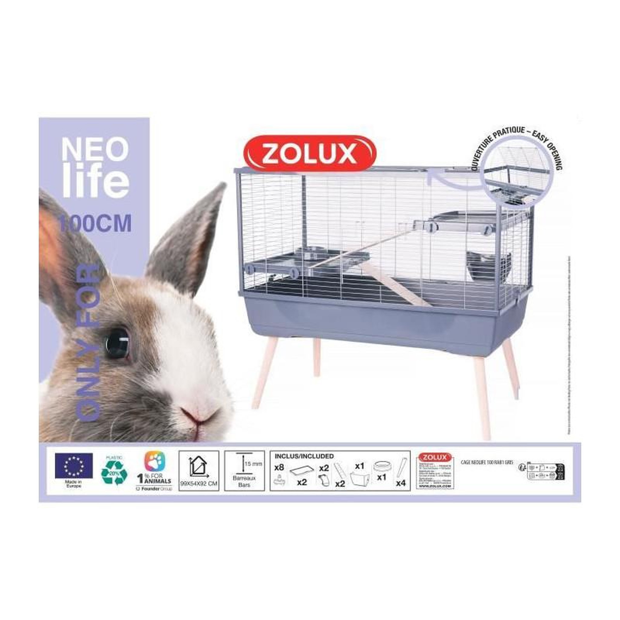Voir la diapositive 2 : Zolux Cage rongeur surélevée - Zolux - Néolife - 2 étages pour lapin - 99 x 54 x 92 cm - Gris
