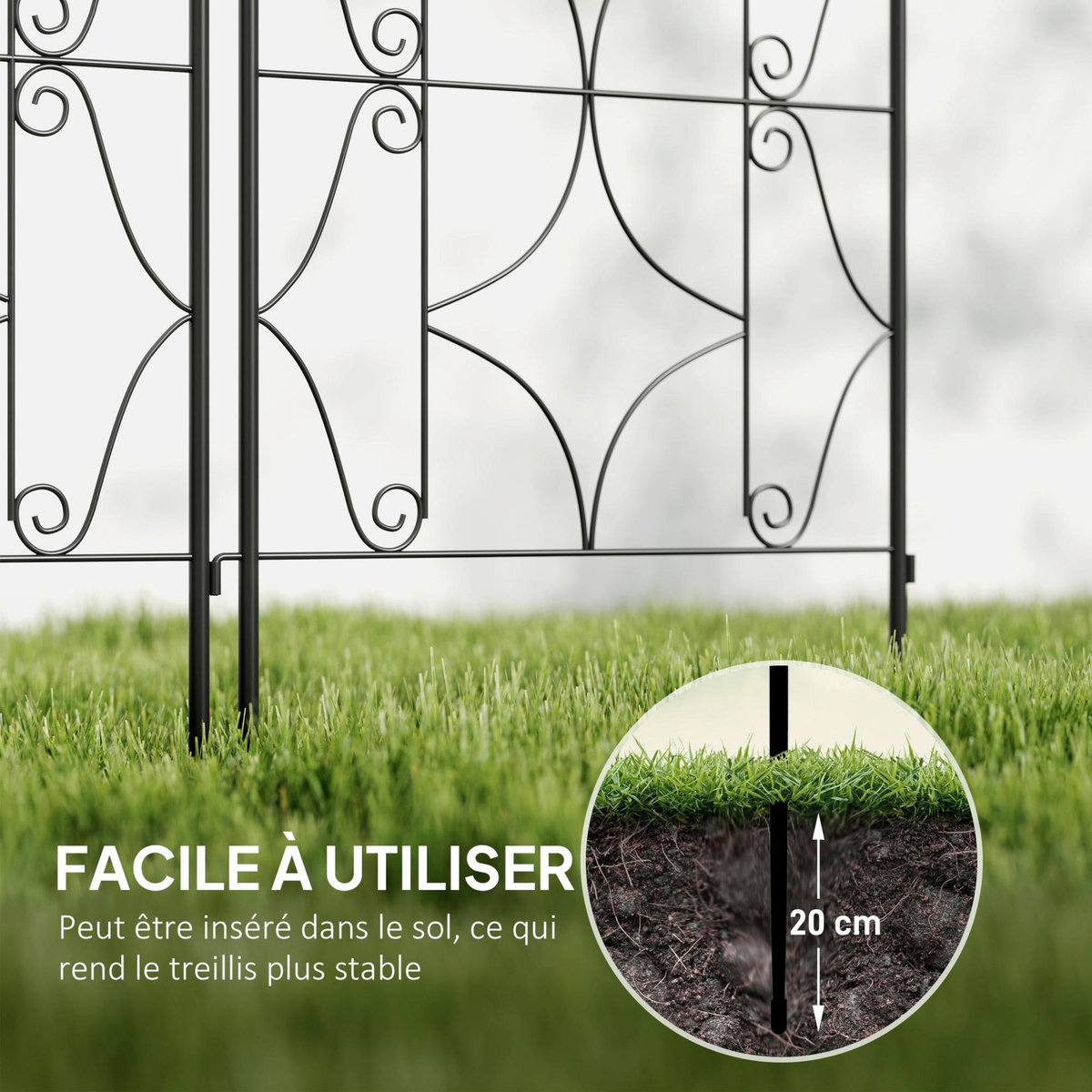 OUTSUNNY Treillis de jardin effet fer forgé - lot de 2 supports pour plantes grimpantes - 50 x 180 cm - métal époxy noir
