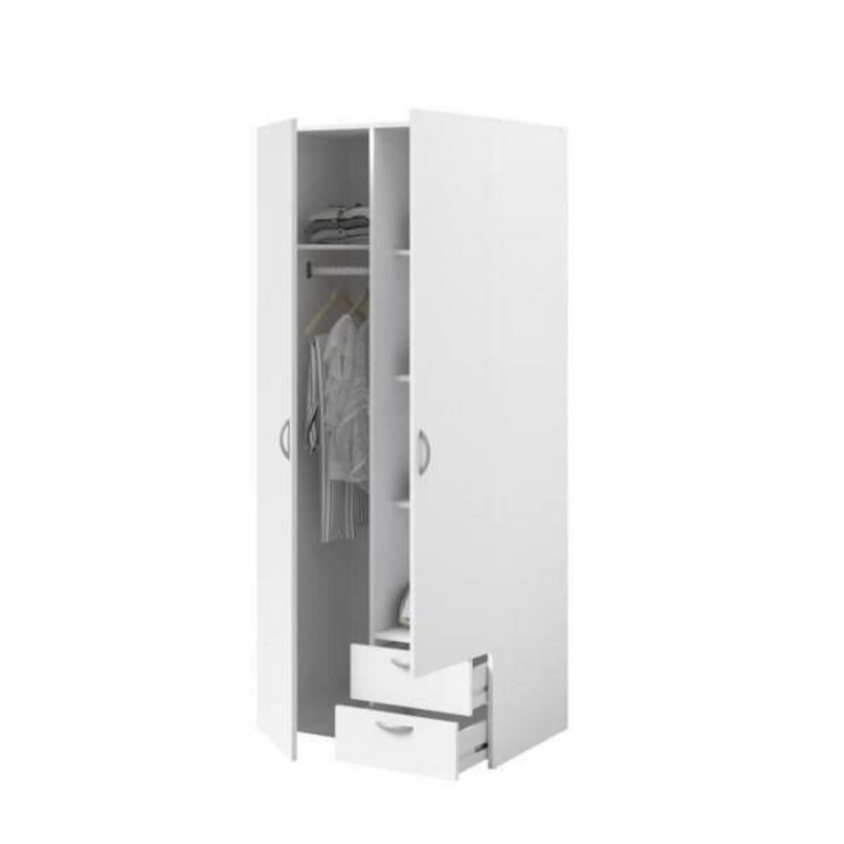 PARISOT Armoire VARIA - Décor blanc - 2 portes battantes + 2 tiroirs - L 81 cm x H 185 x P 51 cm - PARISOT