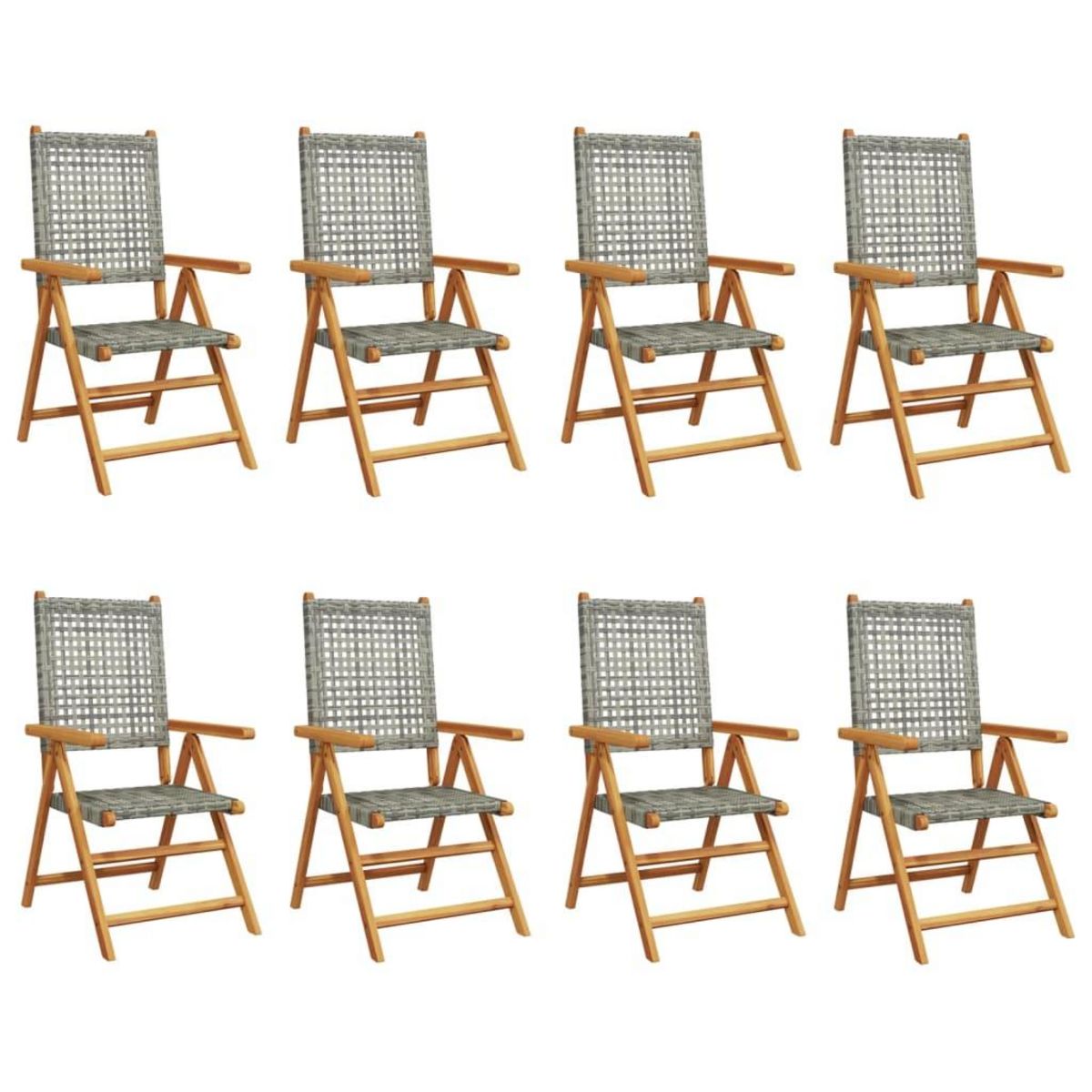 VIDAXL Chaises inclinables de jardin lot de 8 gris rotin bois massif