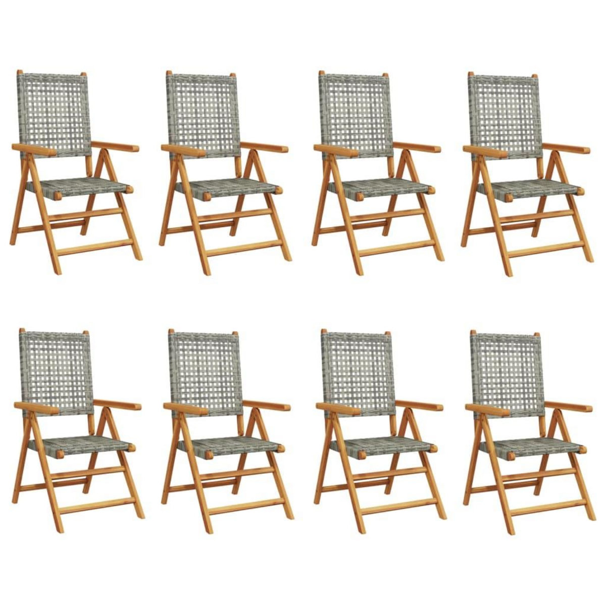 VIDAXL Chaises inclinables de jardin lot de 8 gris rotin bois massif