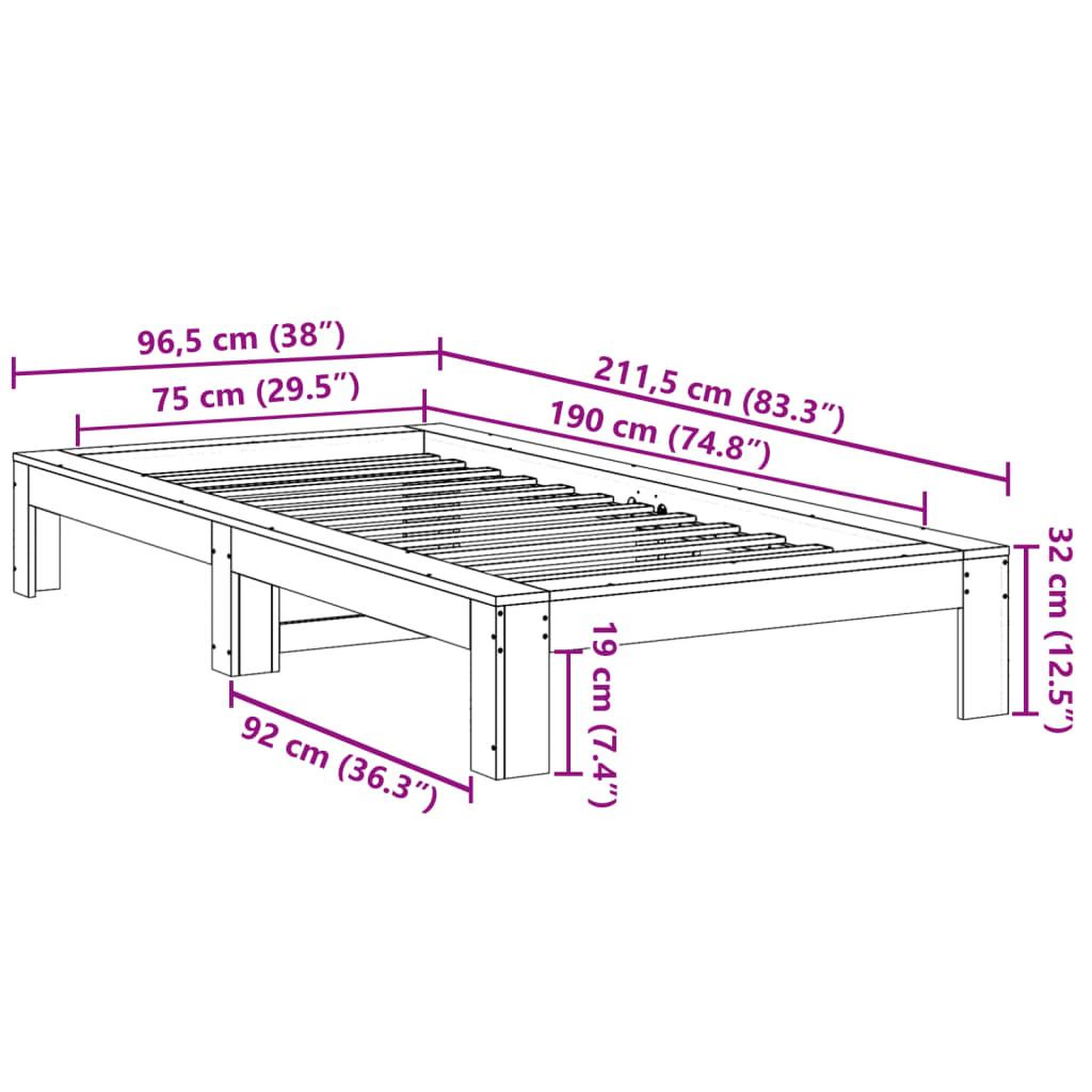 Voir la diapositive 6 : VIDAXL Cadre de lit sans matelas blanc 75x190 cm bois de pin massif