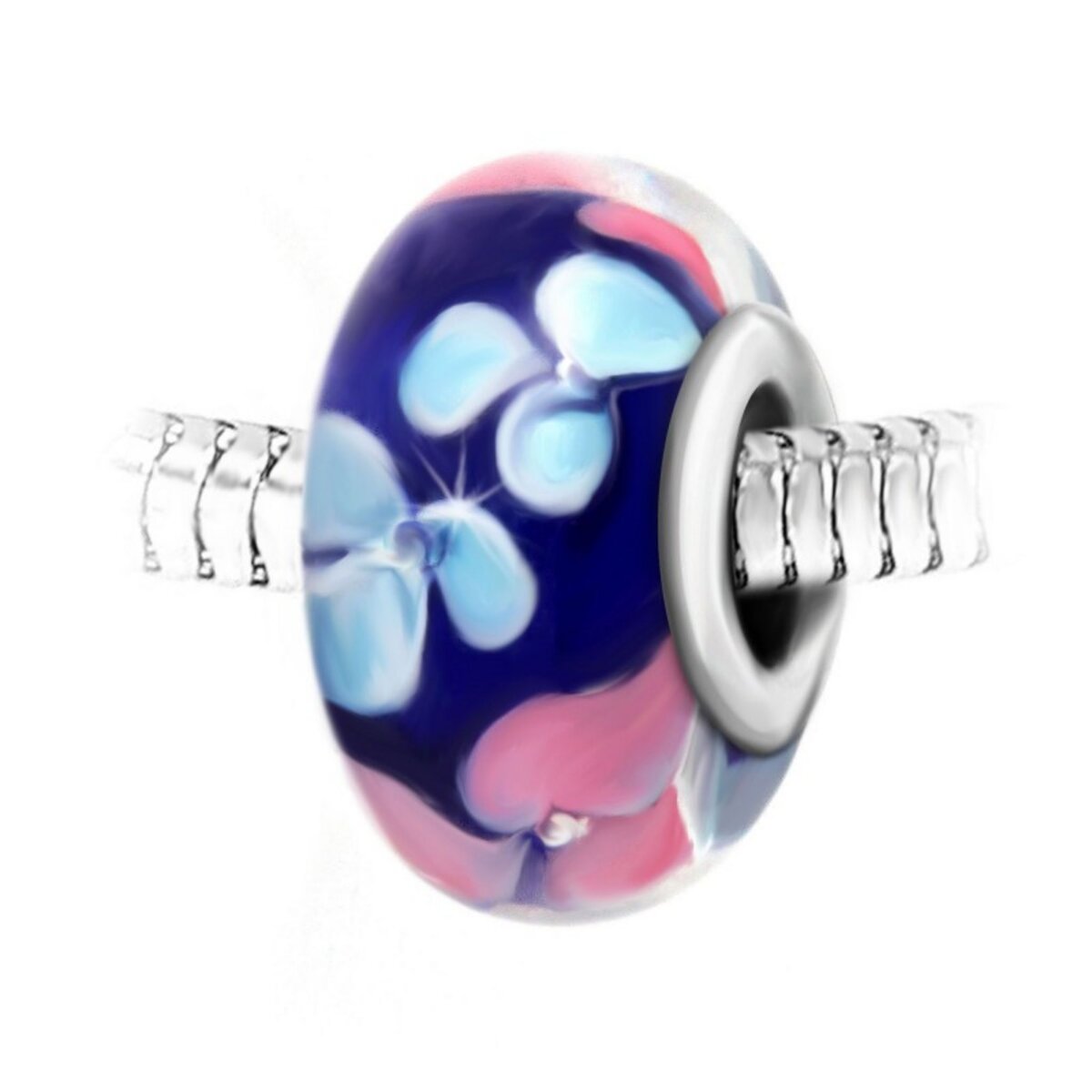 SC CRYSTAL Charm perle fleur verre bleu décoré main et acier par SC Crystal