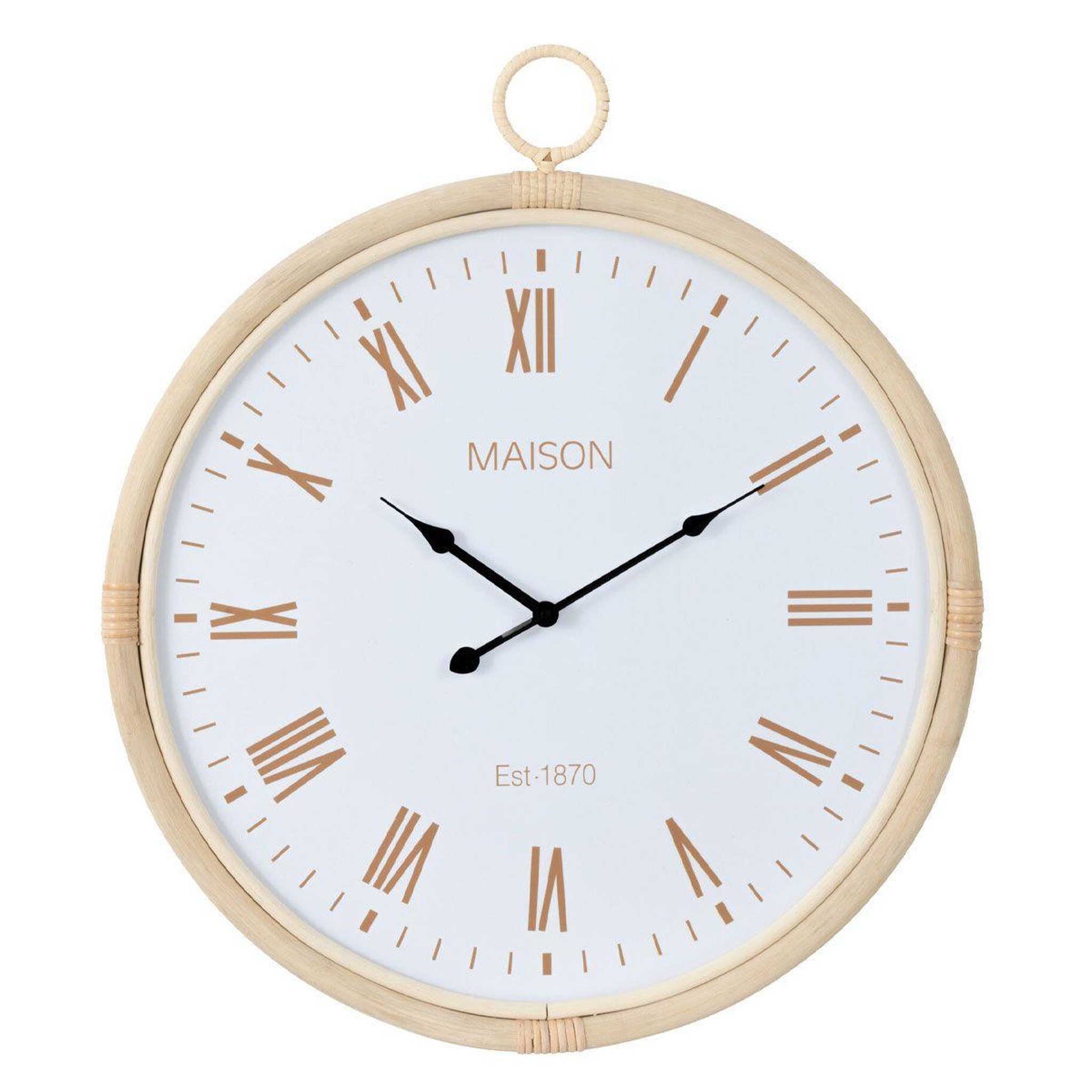 J-LINE Horloge murale en rotin  kyr  64cm blanc