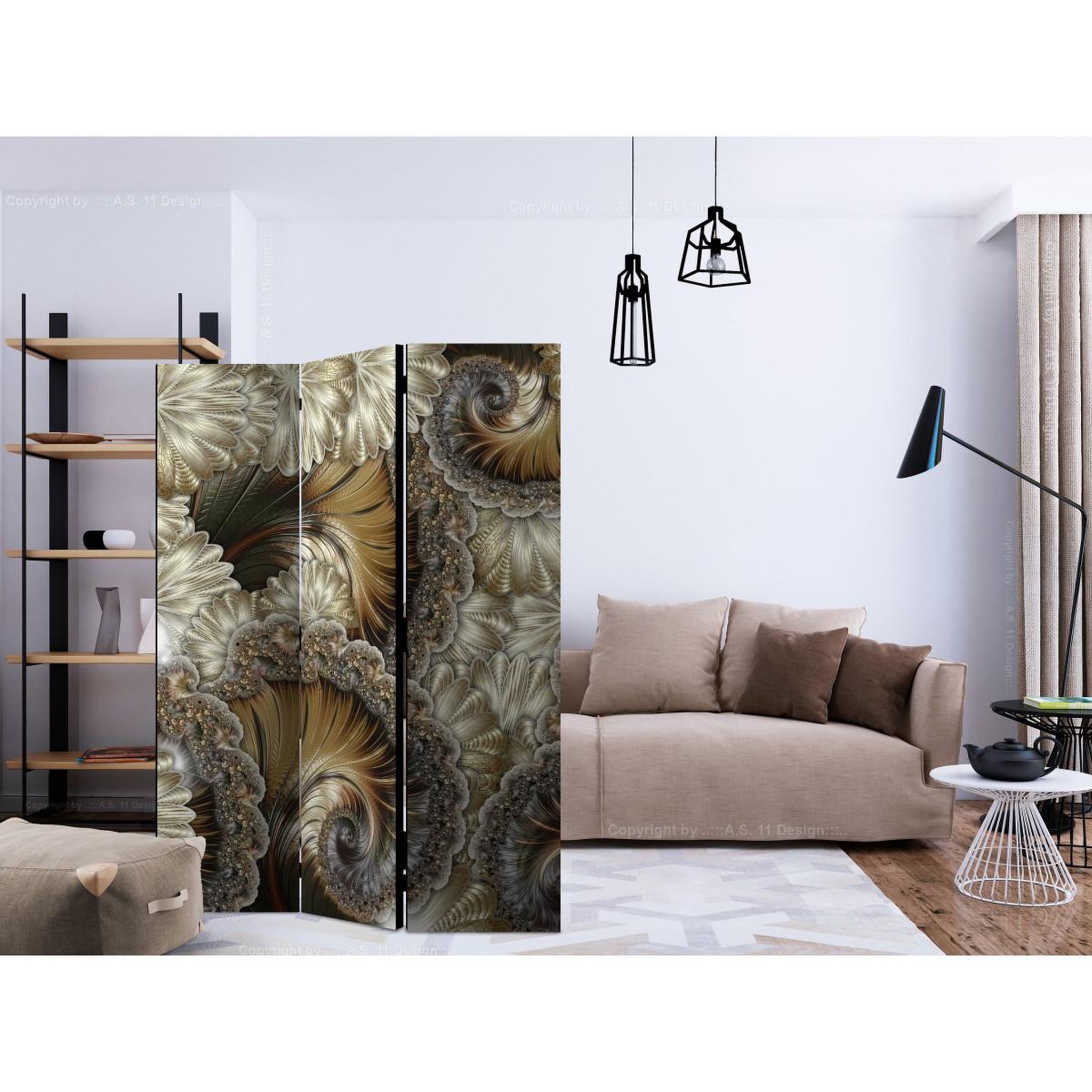 Voir la diapositive 2 : Paris Prix Paravent 3 volets  golden hand held fans  135x172cm