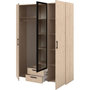Voir la diapositive 6 : PARISOT Armoire VARIA - Décor chene et noir - 3 portes battantes + 2 tiroirs + 1 miroir - L 150 x H 200 x P 51 cm