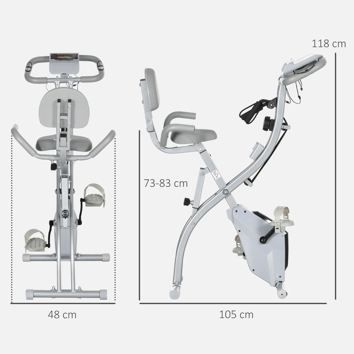 HOMCOM Vélo d'appartement pliant 8 niveaux de résistance magnétique dossier selle réglable poignées ergonomiques écran LCD multifonction suspensions support tablette acier gris