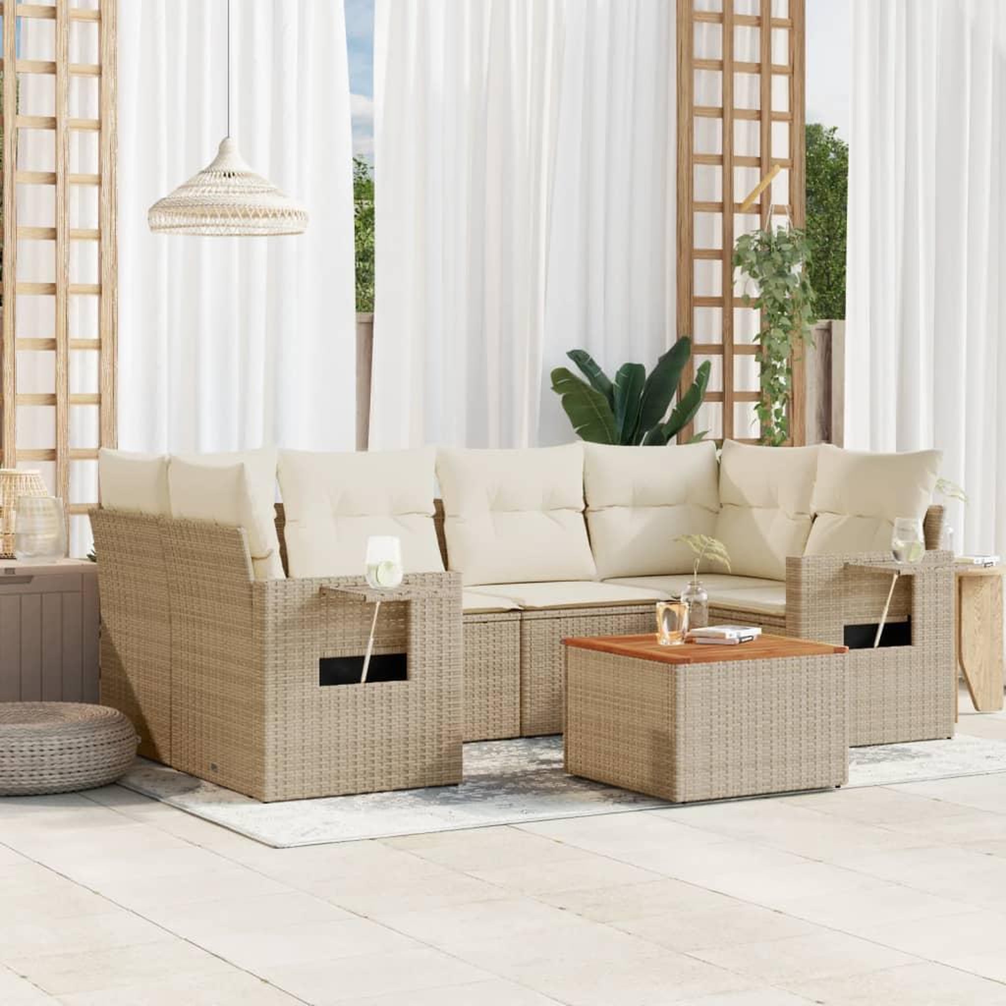 VIDAXL Salon de jardin avec coussins 7 pcs beige resine tressee